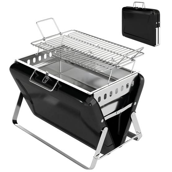 Sans Marque - Barbecue fumoir charbon acier inoxydable grille poignée pieds pliables 40x28x25,5 noir,Sans Marque - Image 2