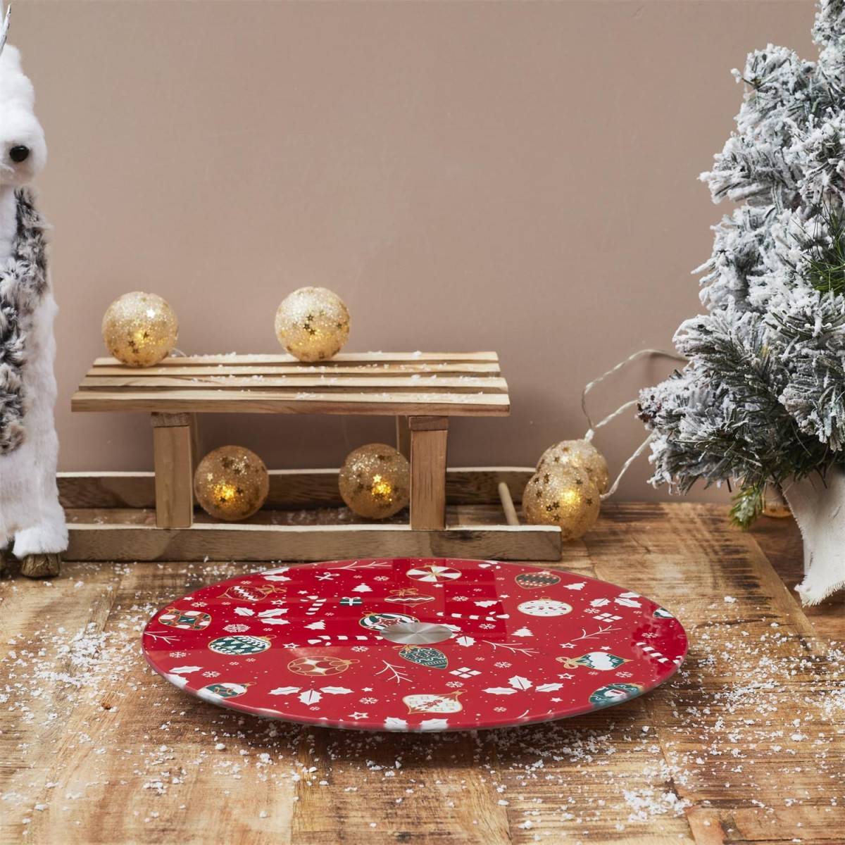 The Home Deco Factory - Plateau de Présentation Tournant "Noël" 28cm Rouge - Image 3