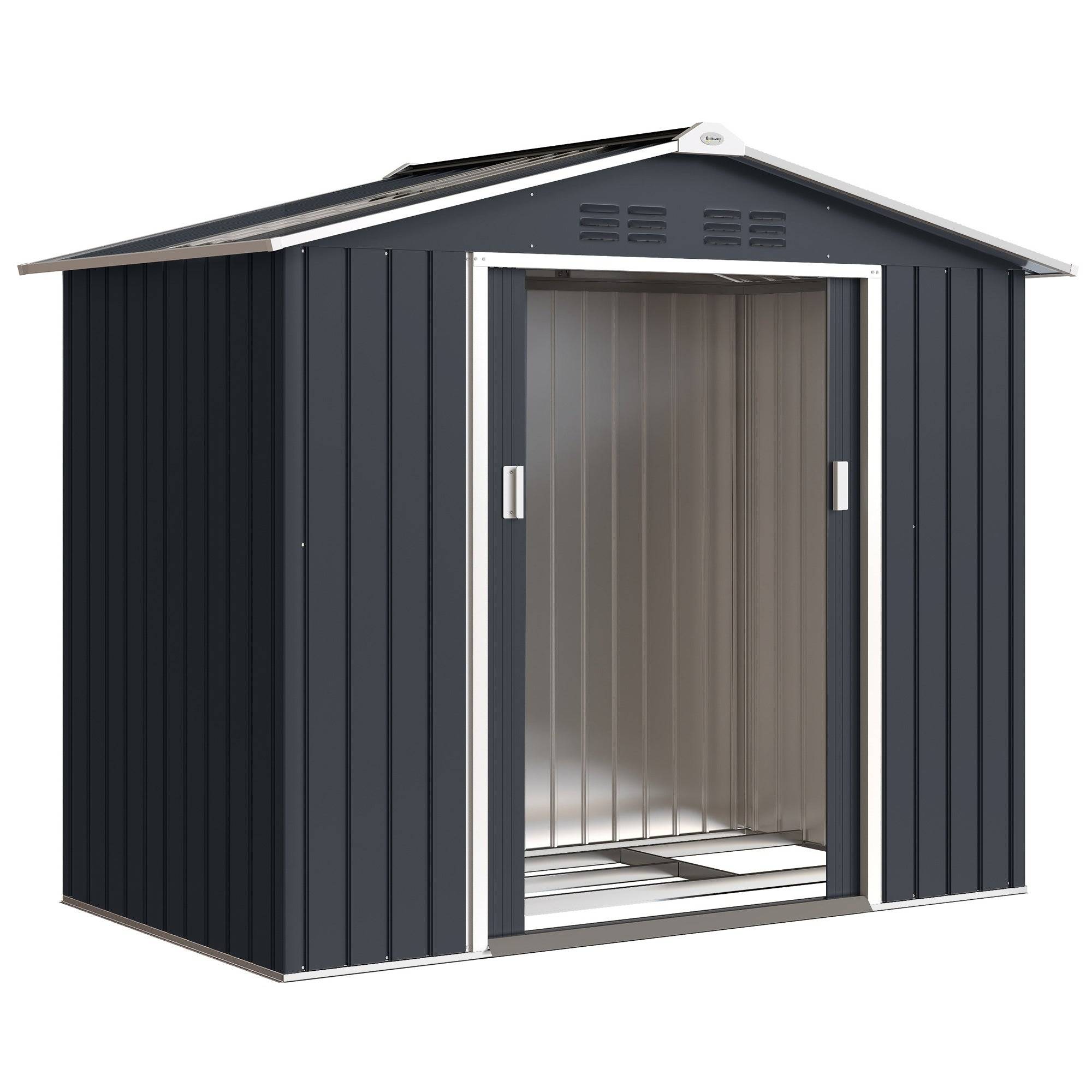 Helloshop26 - Abri de jardin rangement 213 x 130 x 185 cm porte coulissante aération naturelle moderne en acier galvanisé gris foncé