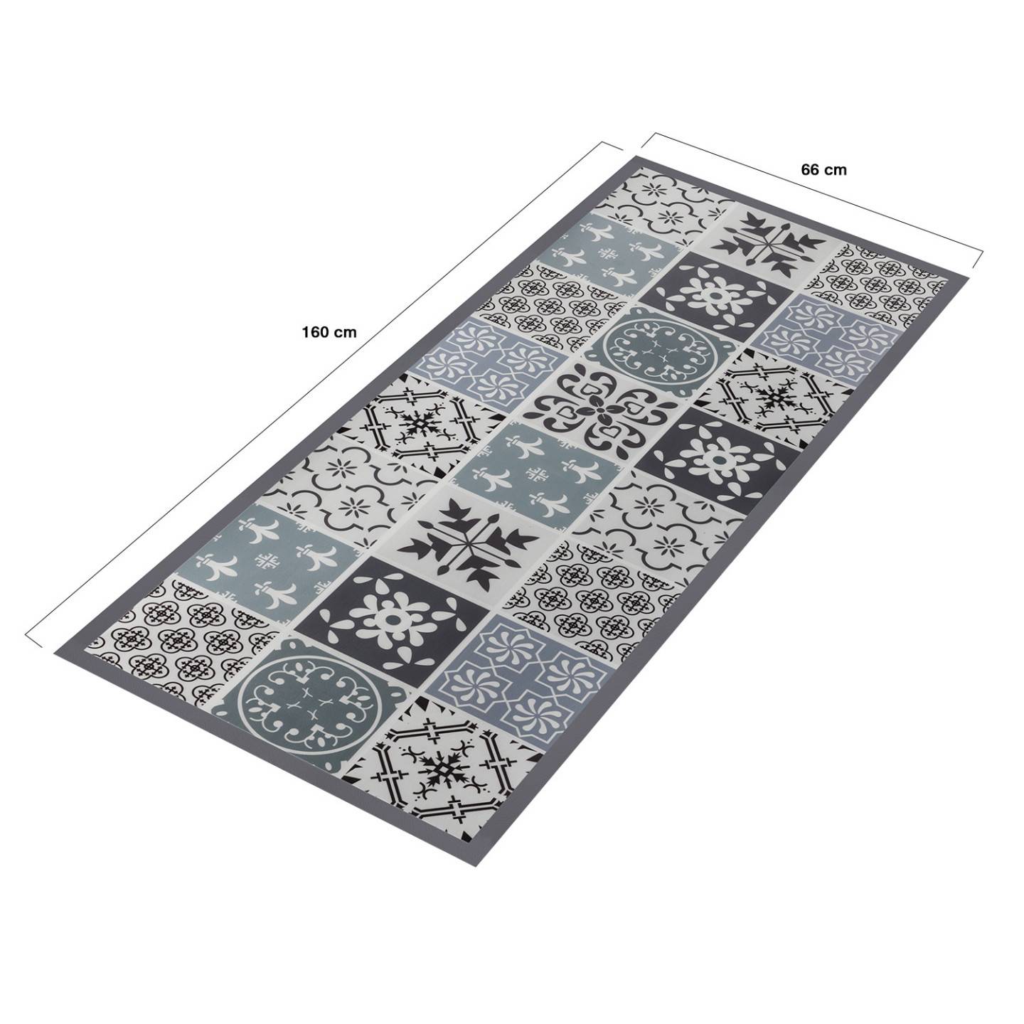 Tapis en vinyle effet carreaux de ciment noir et blanc 66 x 160 cm - Image 4