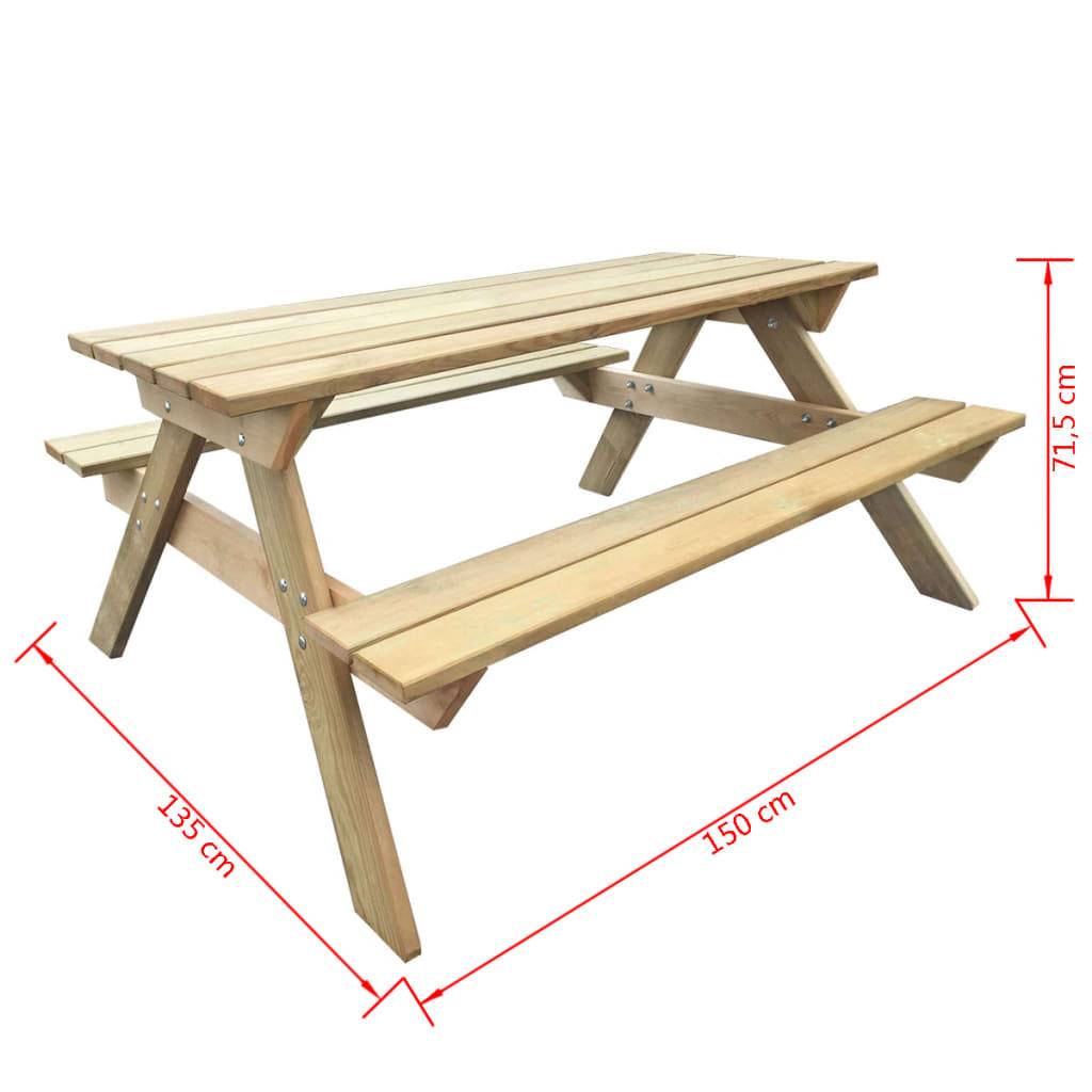 ComfortXL - Grande Table de Pique-Nique en Bois de Pin Traité Vert 150 cm avec Bancs Intégrés, Mobilier de Jardin Familial Robuste – ComfortXL Outdoor Living - Image 4