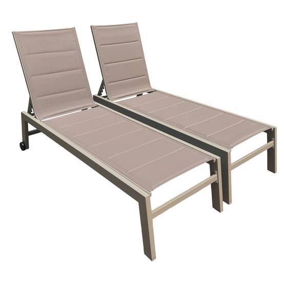 Happy Garden - Lot de 2 bains de soleil BARBADOS en textilène taupe - aluminium taupe - HAPPY GARDEN - Imagen 1