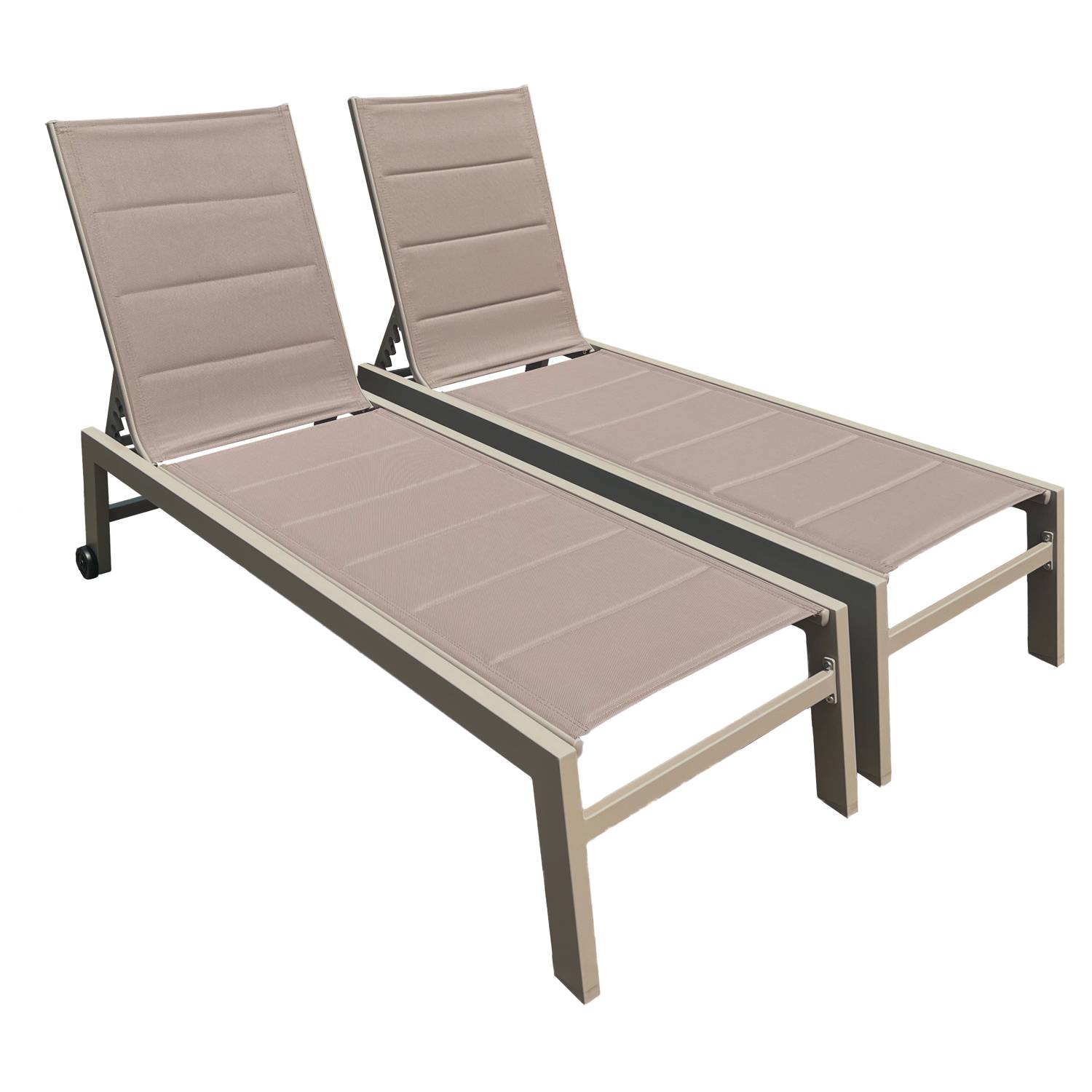 Happy Garden - Lot de 2 bains de soleil BARBADOS en textilène taupe - aluminium taupe - HAPPY GARDEN - Imagen 1