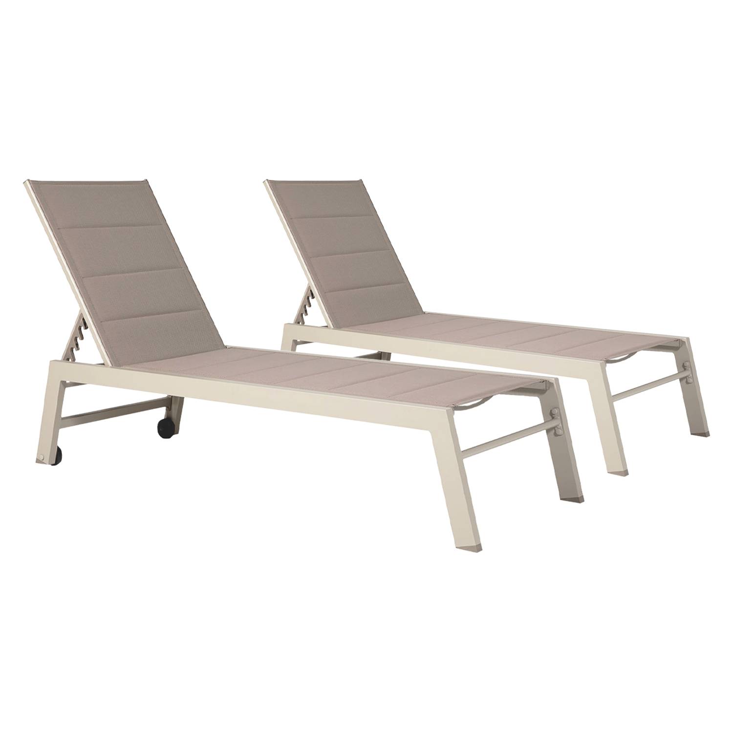Lot de 2 bains de soleil BARBADOS en textilène taupe - aluminium taupe - HAPPY GARDEN - Imagen 1