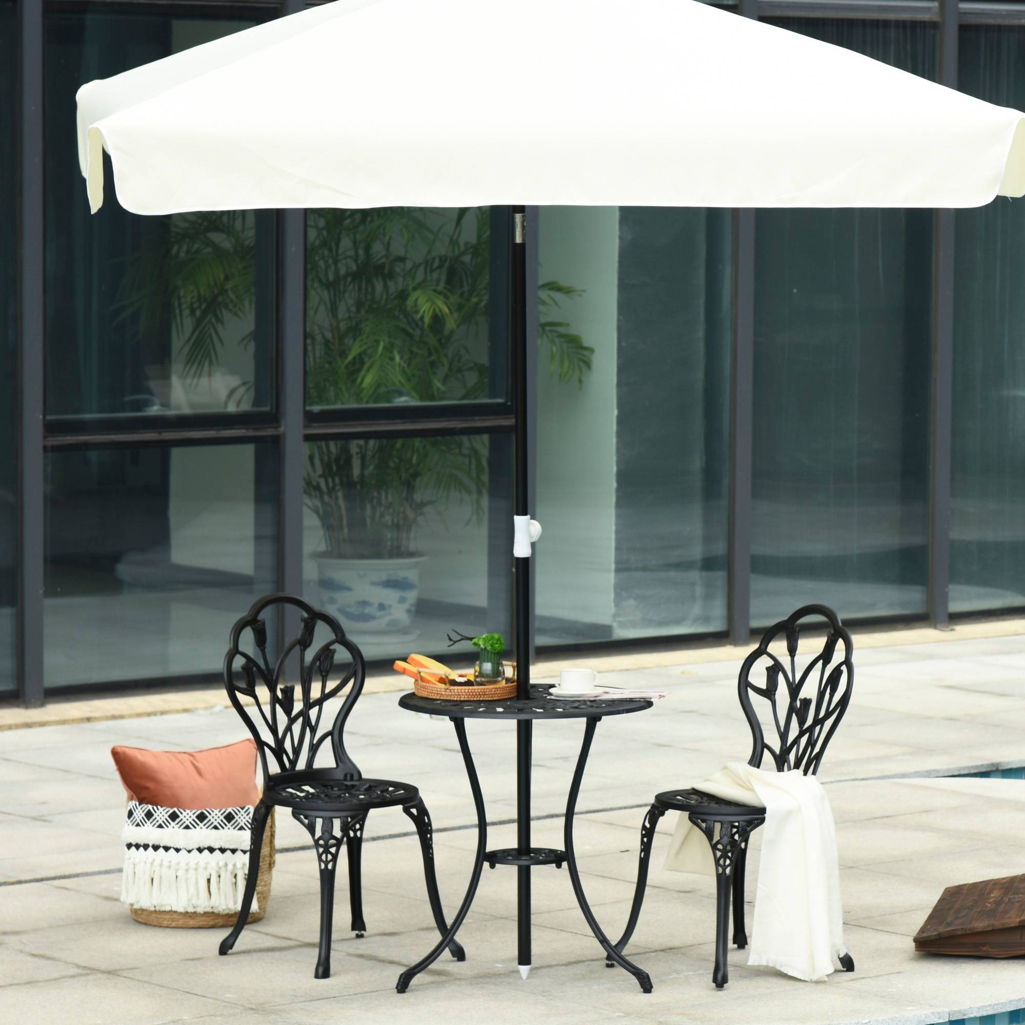Ensemble jardin 3 pièces aluminium pour terrasse table ronde trou parasol chaises noir - ComfortXL Outdoor Living - Image 4