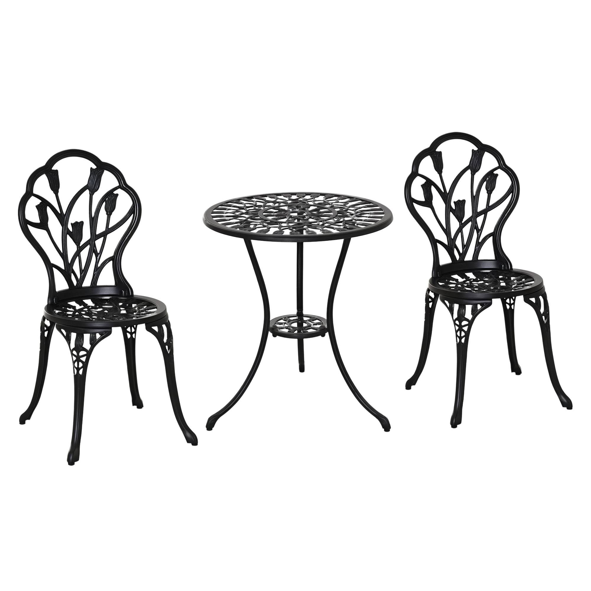 Ensemble jardin 3 pièces aluminium pour terrasse table ronde trou parasol chaises noir - ComfortXL Outdoor Living - Image 1