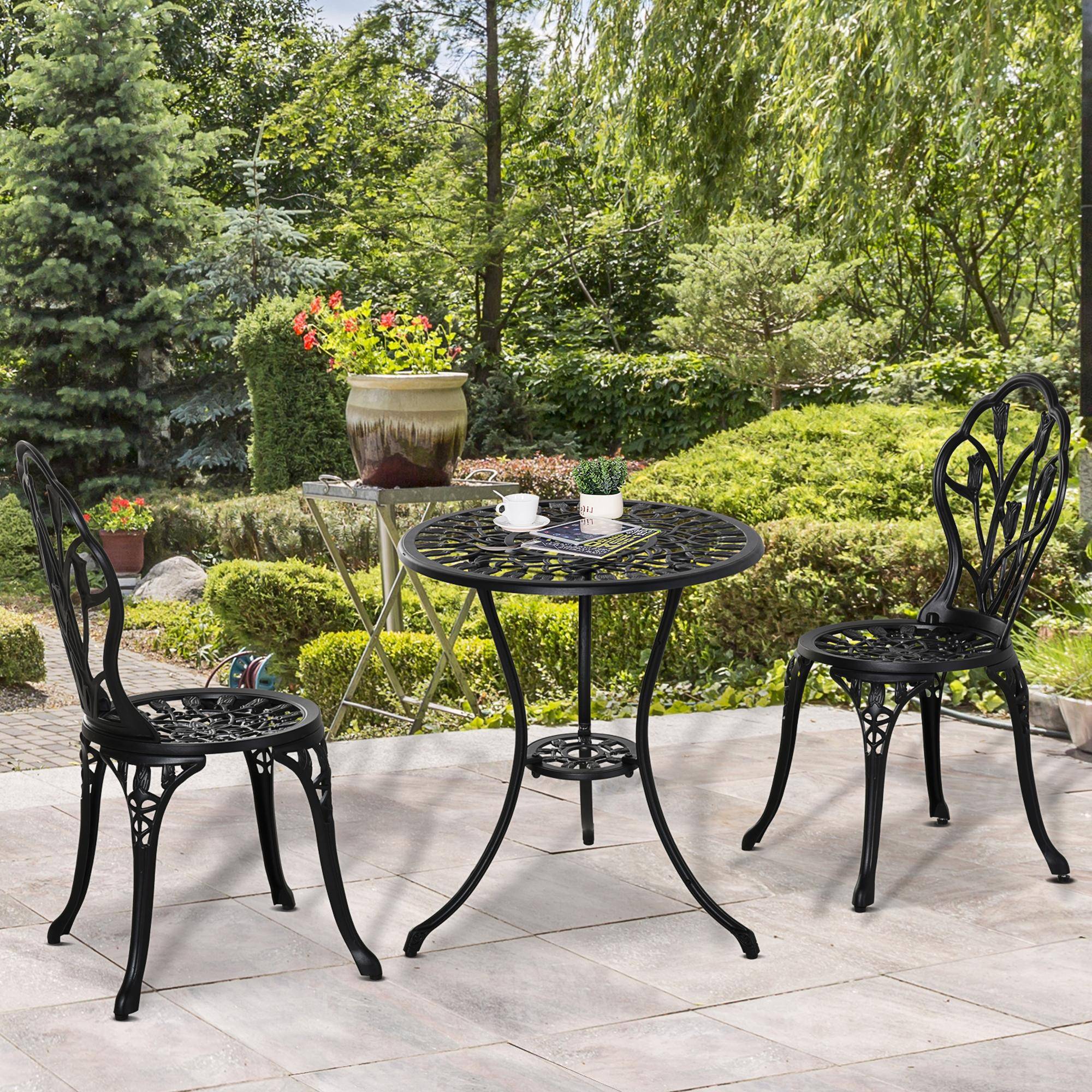 Ensemble jardin 3 pièces aluminium pour terrasse table ronde trou parasol chaises noir - ComfortXL Outdoor Living - Image 10