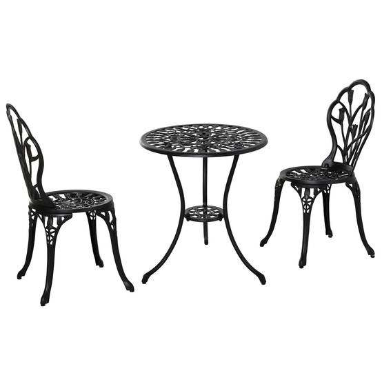 Ensemble jardin 3 pièces aluminium pour terrasse table ronde trou parasol chaises noir - ComfortXL Outdoor Living - Image 2