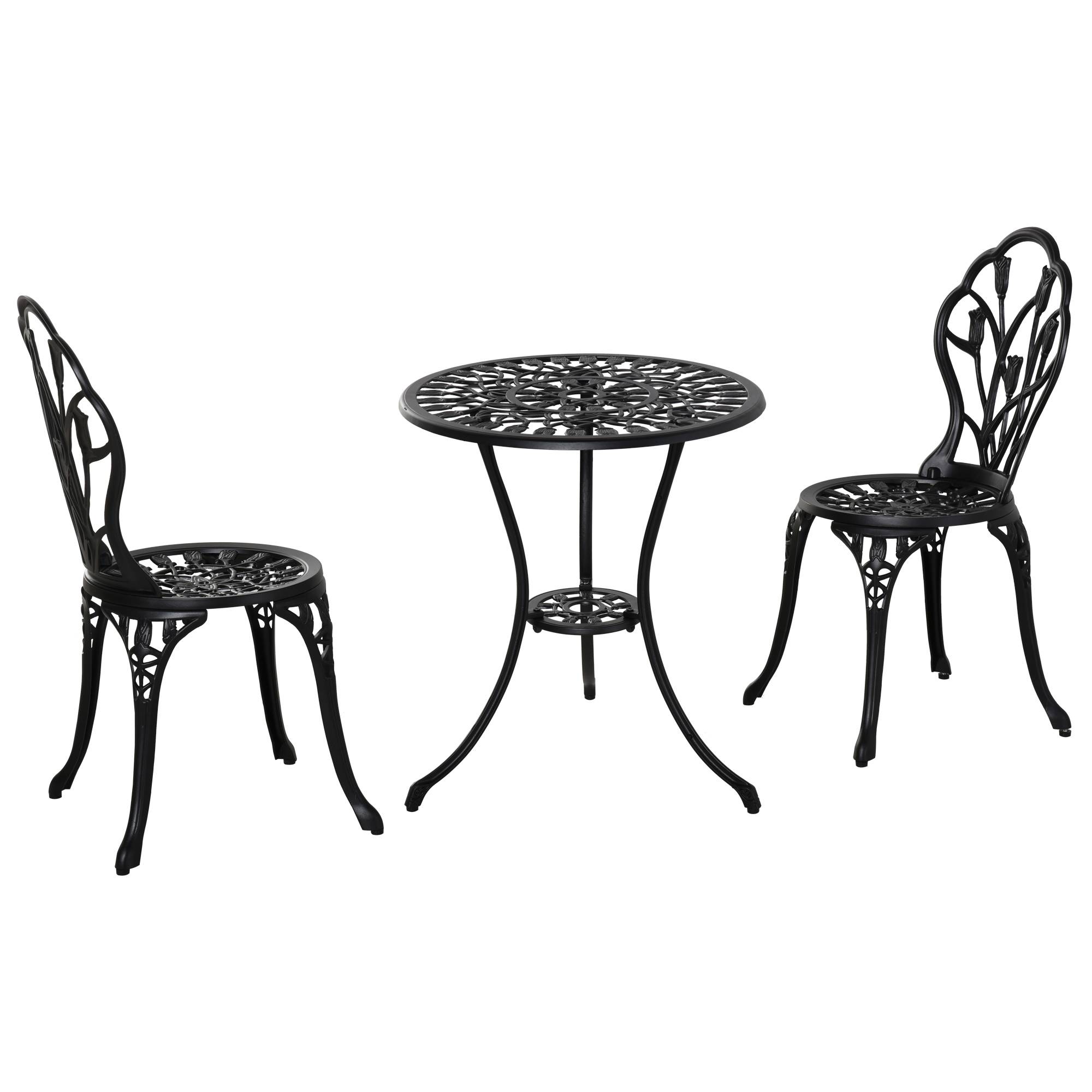 Ensemble jardin 3 pièces aluminium pour terrasse table ronde trou parasol chaises noir - ComfortXL Outdoor Living - Image 2