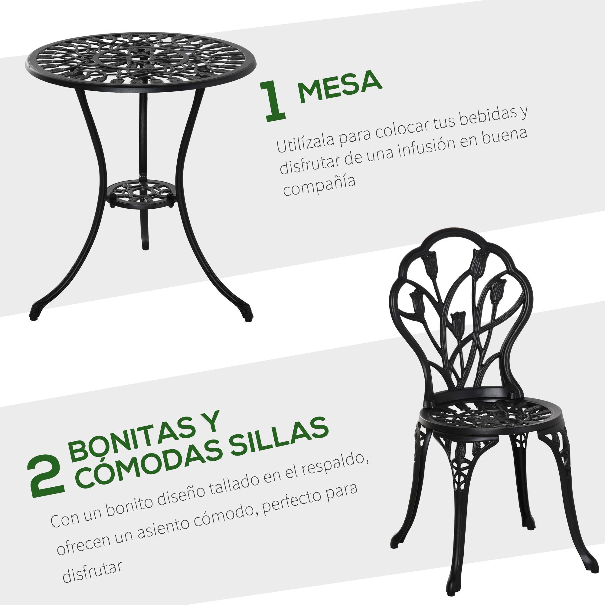 Ensemble jardin 3 pièces aluminium pour terrasse table ronde trou parasol chaises noir - ComfortXL Outdoor Living - Image 8