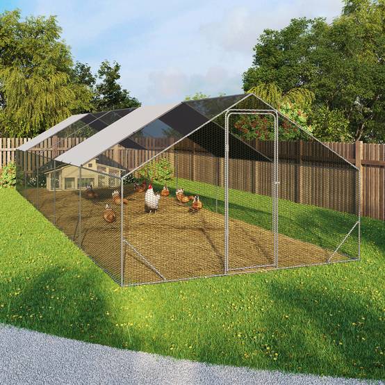 Enclos poulailler 30m² parc grillagé 10 x 3 M acier galvanisé - Image 1