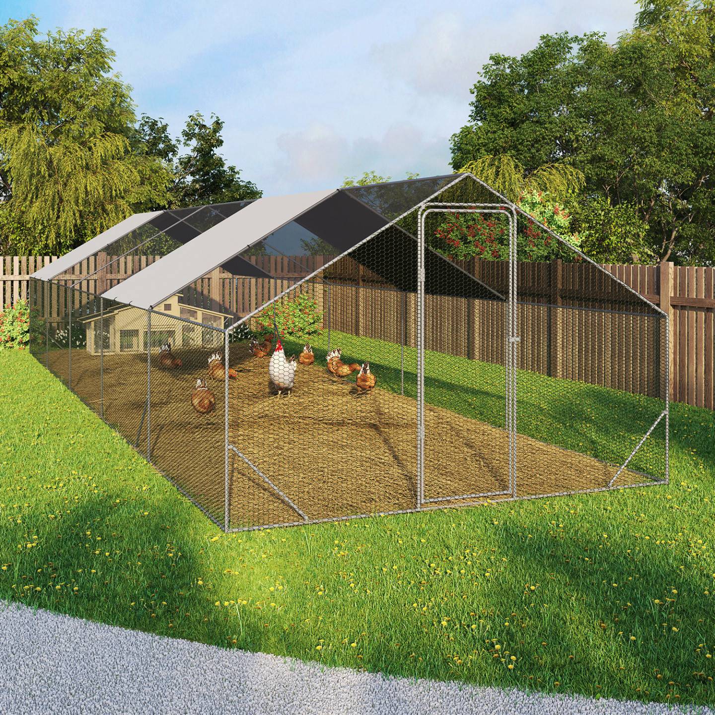 Enclos poulailler 30m² parc grillagé 10 x 3 M acier galvanisé