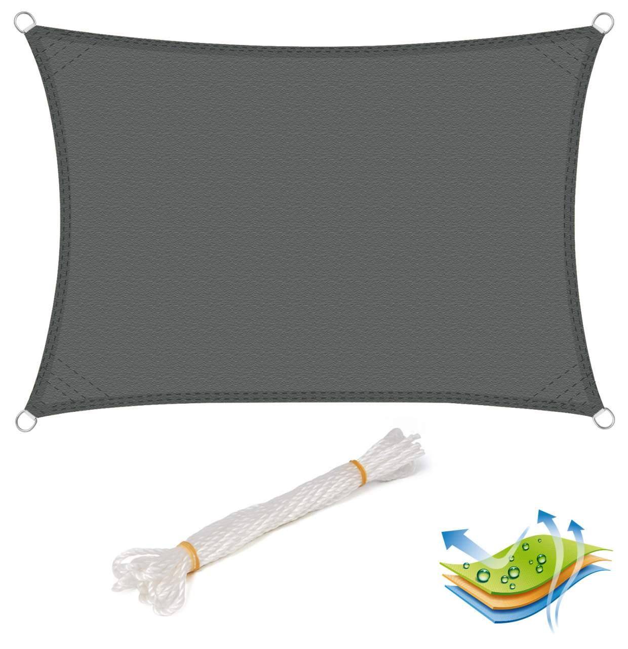 Helloshop26 - Voile d'ombrage auvent de protection solaire PES résistant à l'eau pour voile d'ombrage pare-soleil pour jardin extérieur 2x3m gris - Imagen 1
