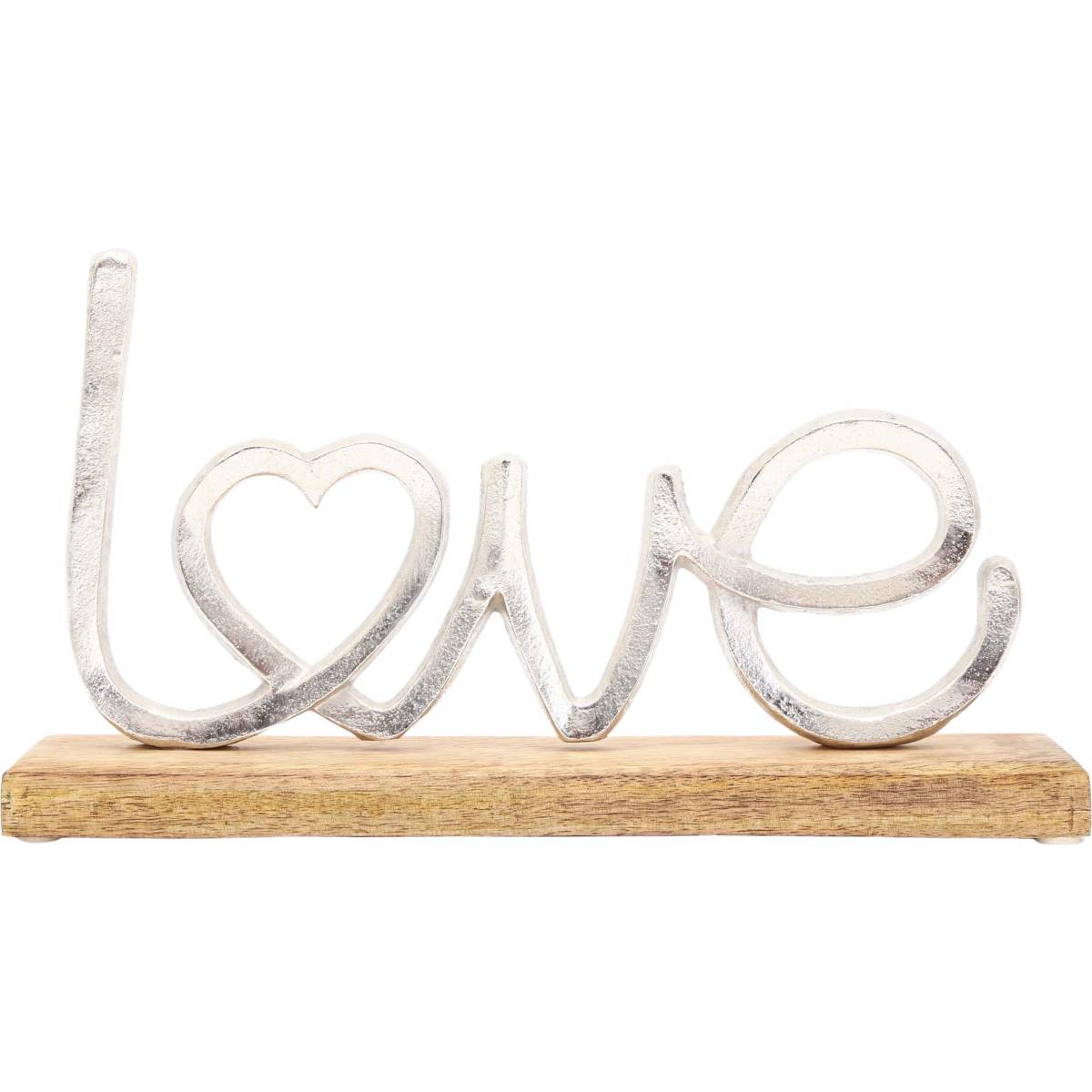 Sil - Décoration à poser en aluminium et bois de manguier 32 x 19 cm Love