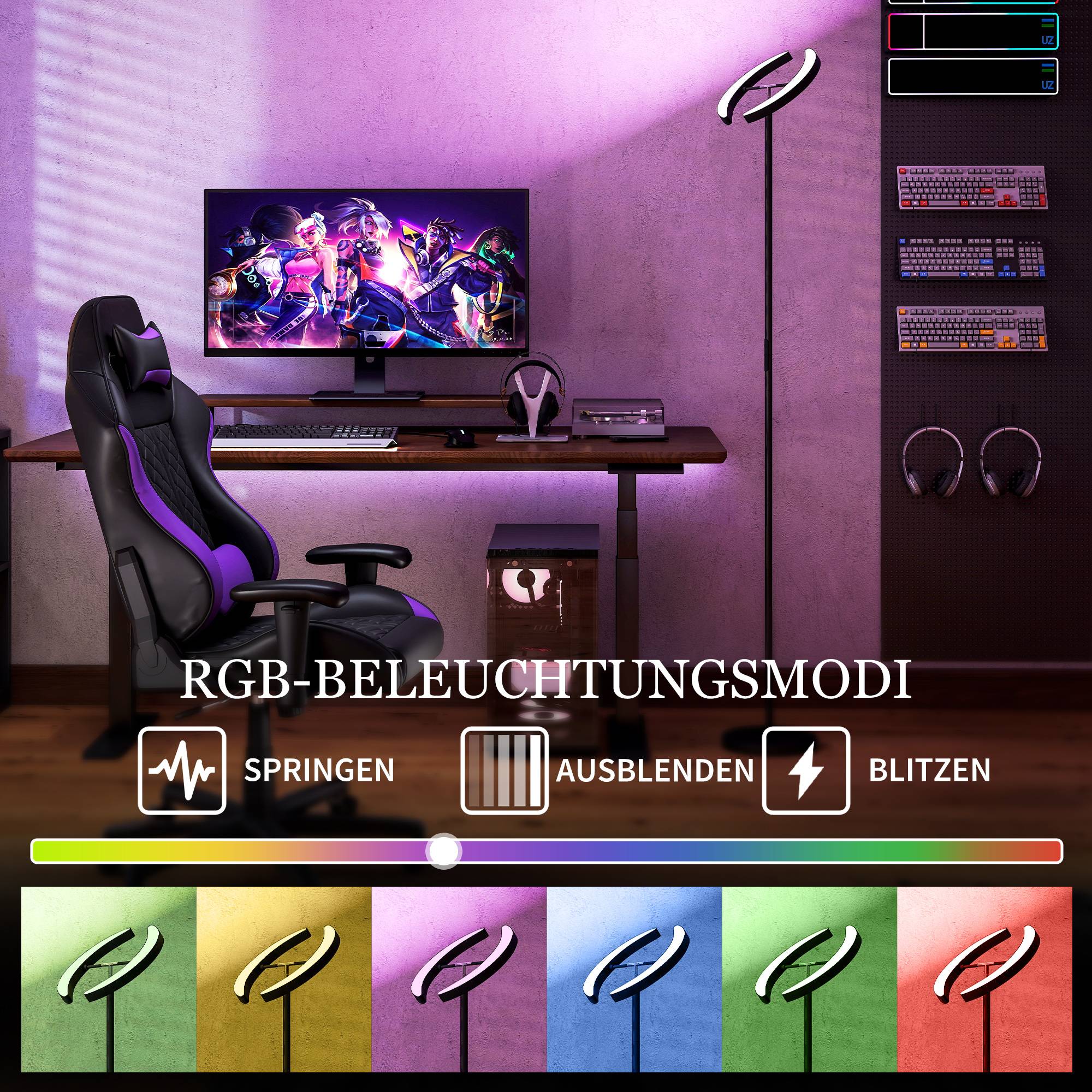 Lampadaire RGB, lampe à intensité variable avec options d'éclairage multicolores, orientable, noir - Image 7