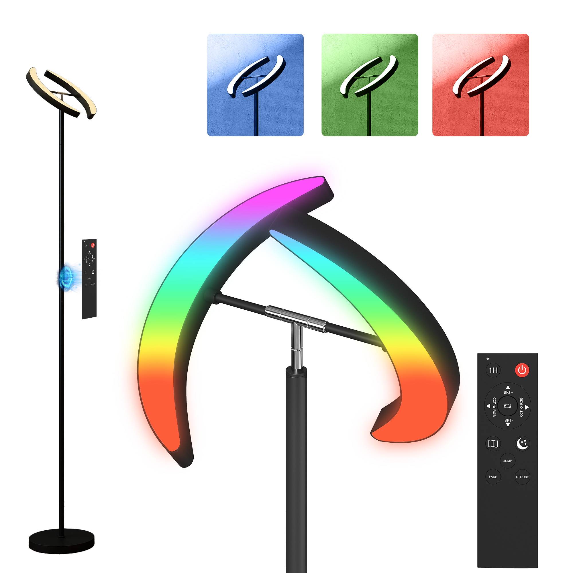 Lampadaire RGB, lampe à intensité variable avec options d'éclairage multicolores, orientable, noir - Image 1