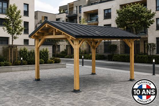 Carport SUR MESURE charpente deux pentes 500 cm x 4 poteaux, bois DOUGLAS Français (Charpente en bois-auvent-abri voiture). Garantie 10 ans - Image 1