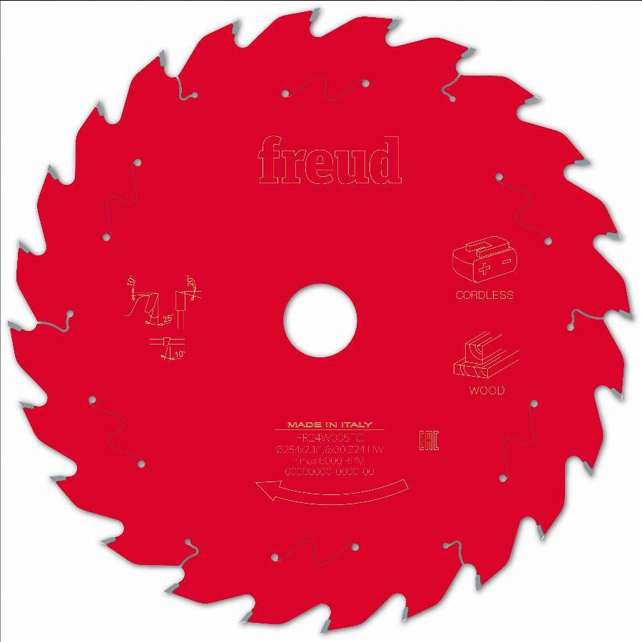 Lame pour scie circulaire portative sans fil FREUD - Ø254 2,1/1,6 AL30 Z24 BA 25° - F03FS10072 -FR24W005TC