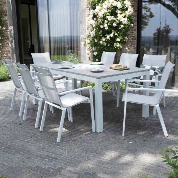 Wilsa Garden - Table de jardin aluminium 8 places décor bois fixe TAMPA - Imagen 3