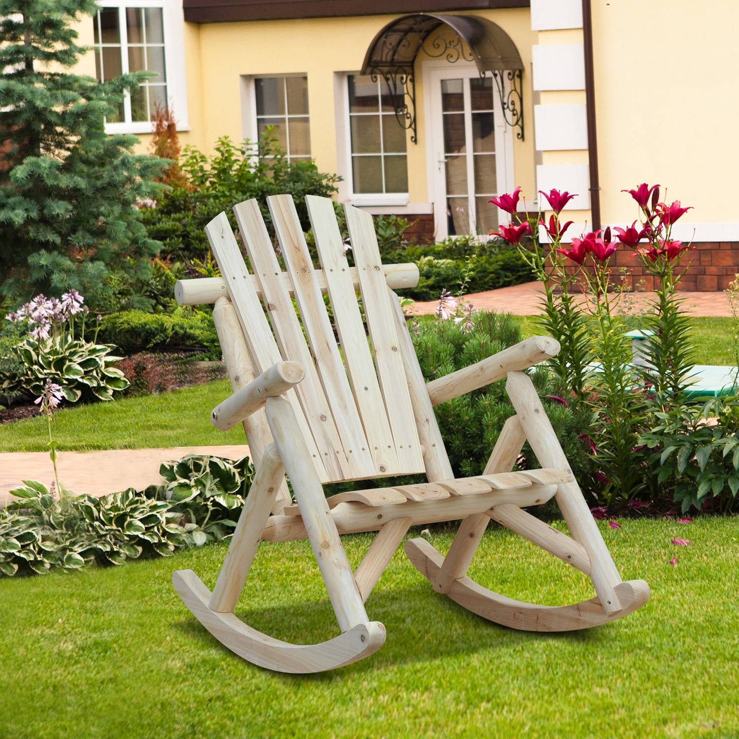 Fauteuil à bascule bois naturel 66 x 96 x 98 cm - PANGIVO - Image 4