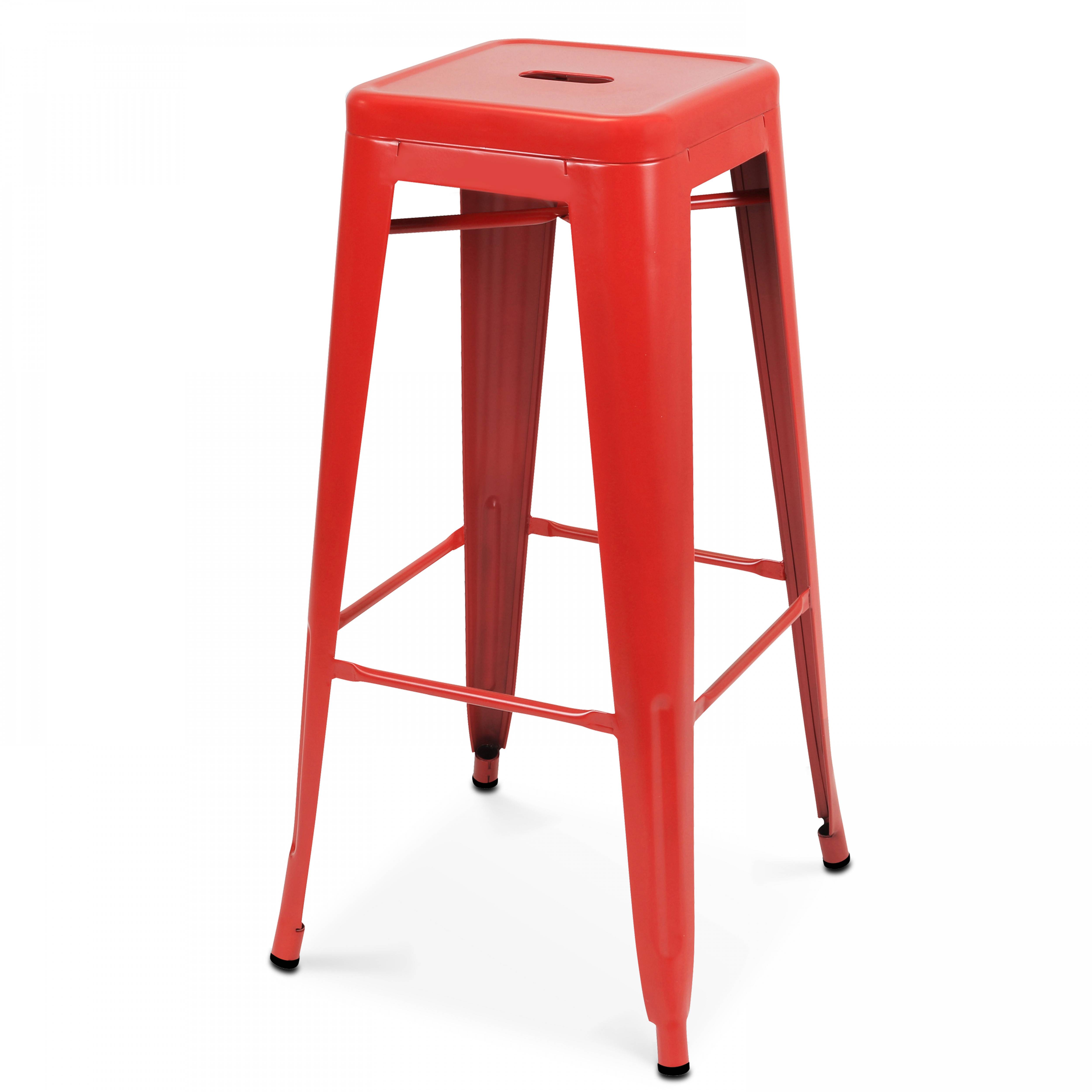 Oviala - Lot de 4 tabourets de bar en acier rouge mat Indus - Oviala - Imagen 2