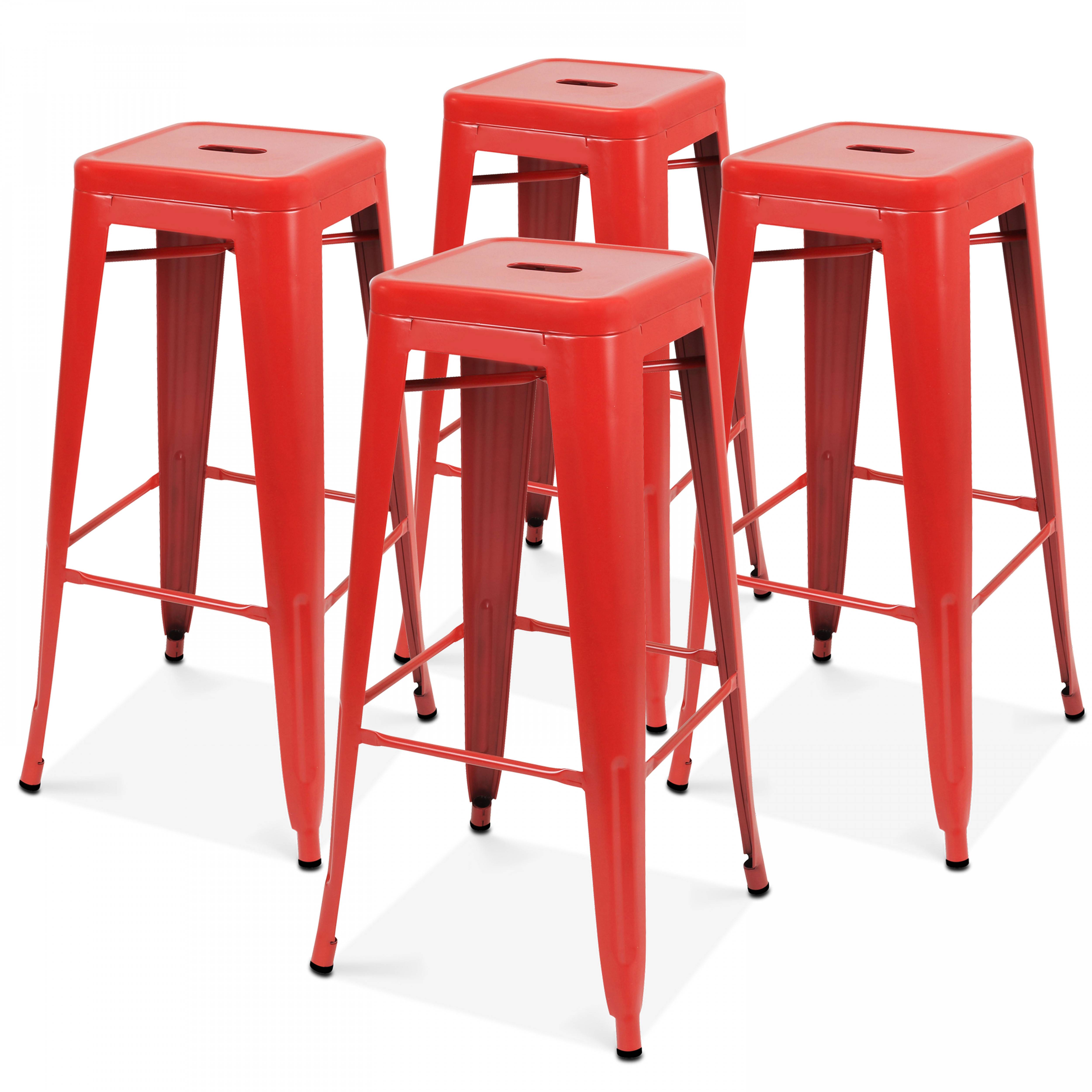 Oviala - Lot de 4 tabourets de bar en acier rouge mat Indus - Oviala - Imagen 1