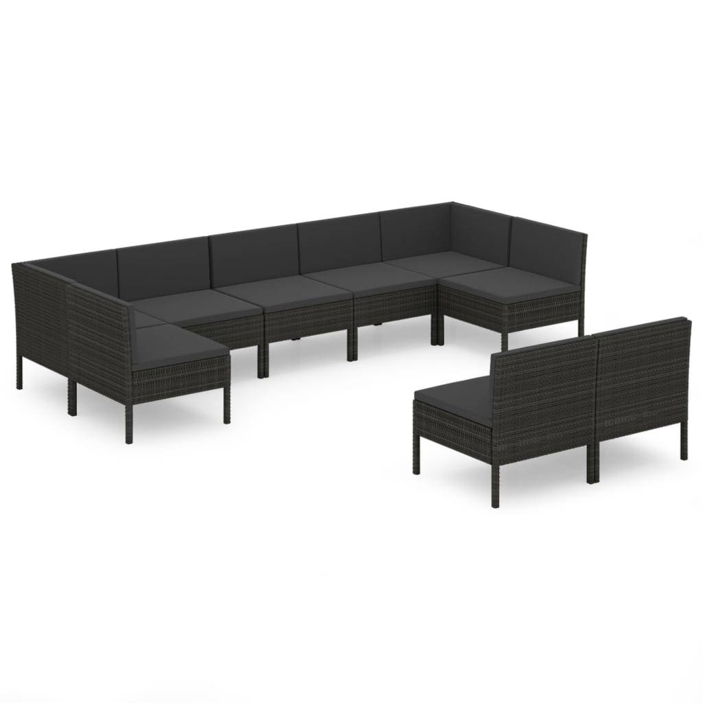 Helloshop26 - Salon de jardin meuble d'extérieur ensemble de mobilier 9 pièces avec coussins résine tressée noir - Imagen 1