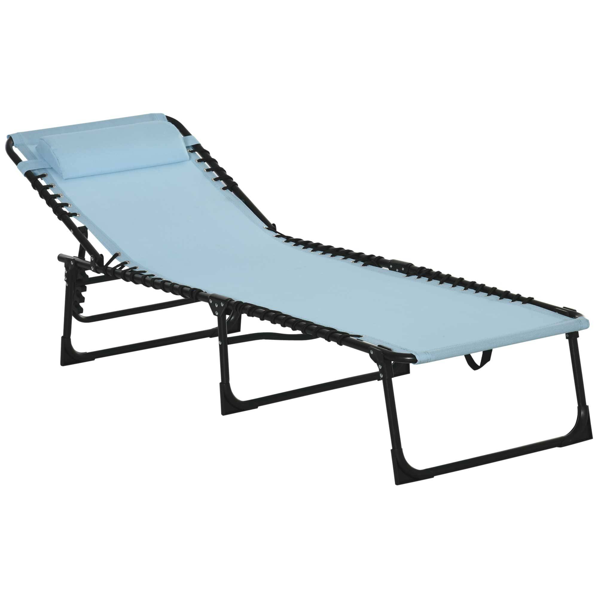 Transat pliant avec appui-tête, transat de jardin, inclinable en 4 positions, structure en acier, 189 x 58 x 30 cm, bleu - Image 2