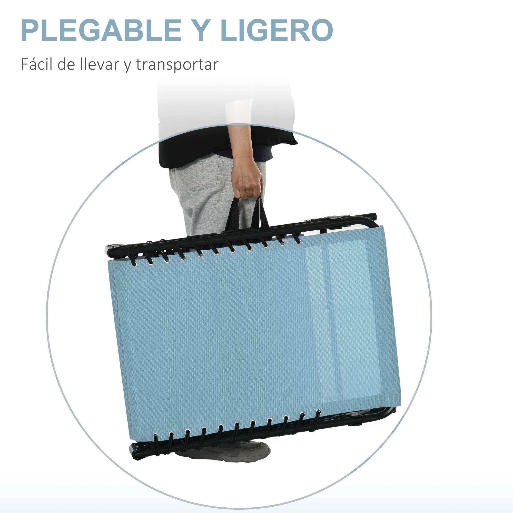 Transat pliant avec appui-tête, transat de jardin, inclinable en 4 positions, structure en acier, 189 x 58 x 30 cm, bleu - Image 8