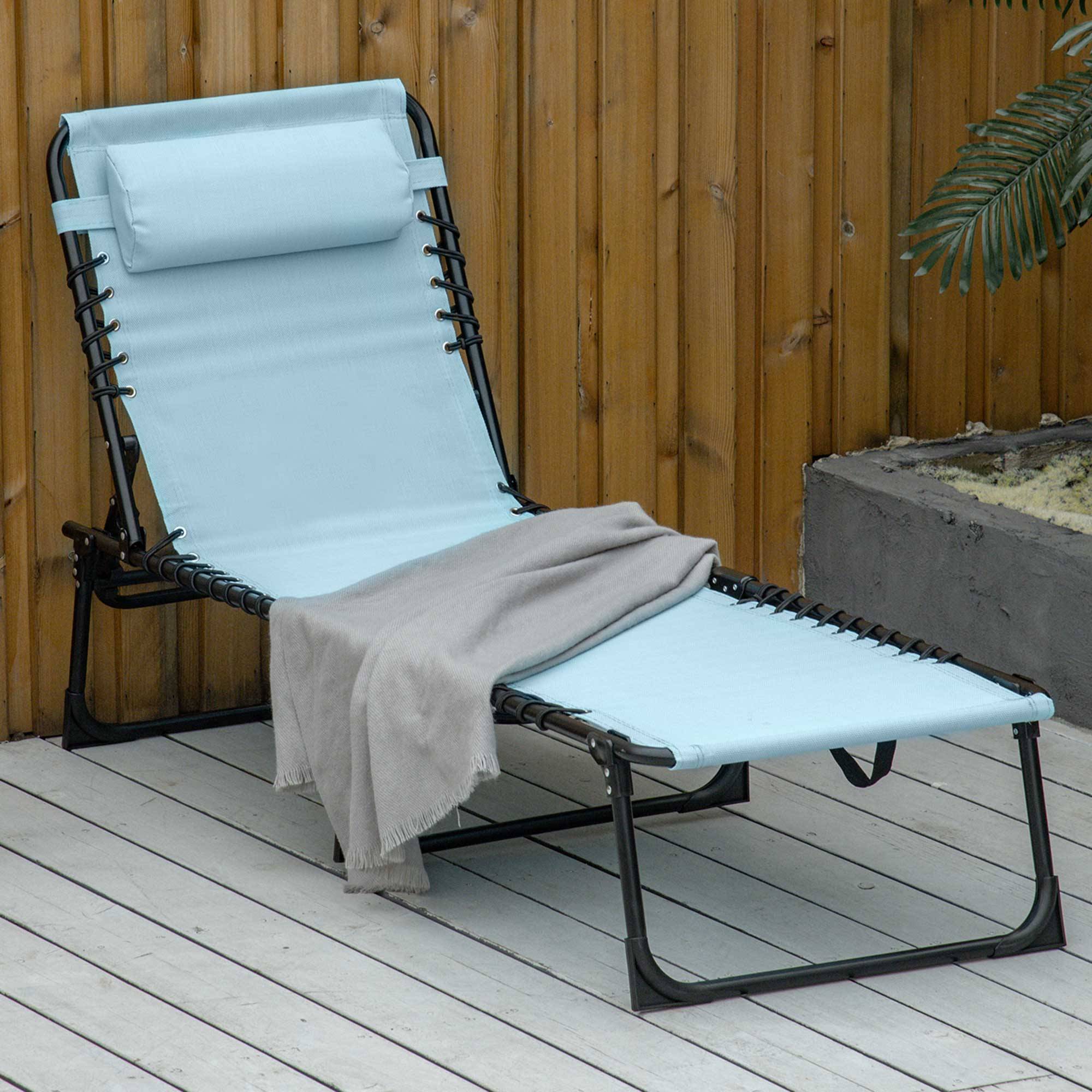 Transat pliant avec appui-tête, transat de jardin, inclinable en 4 positions, structure en acier, 189 x 58 x 30 cm, bleu - Image 3