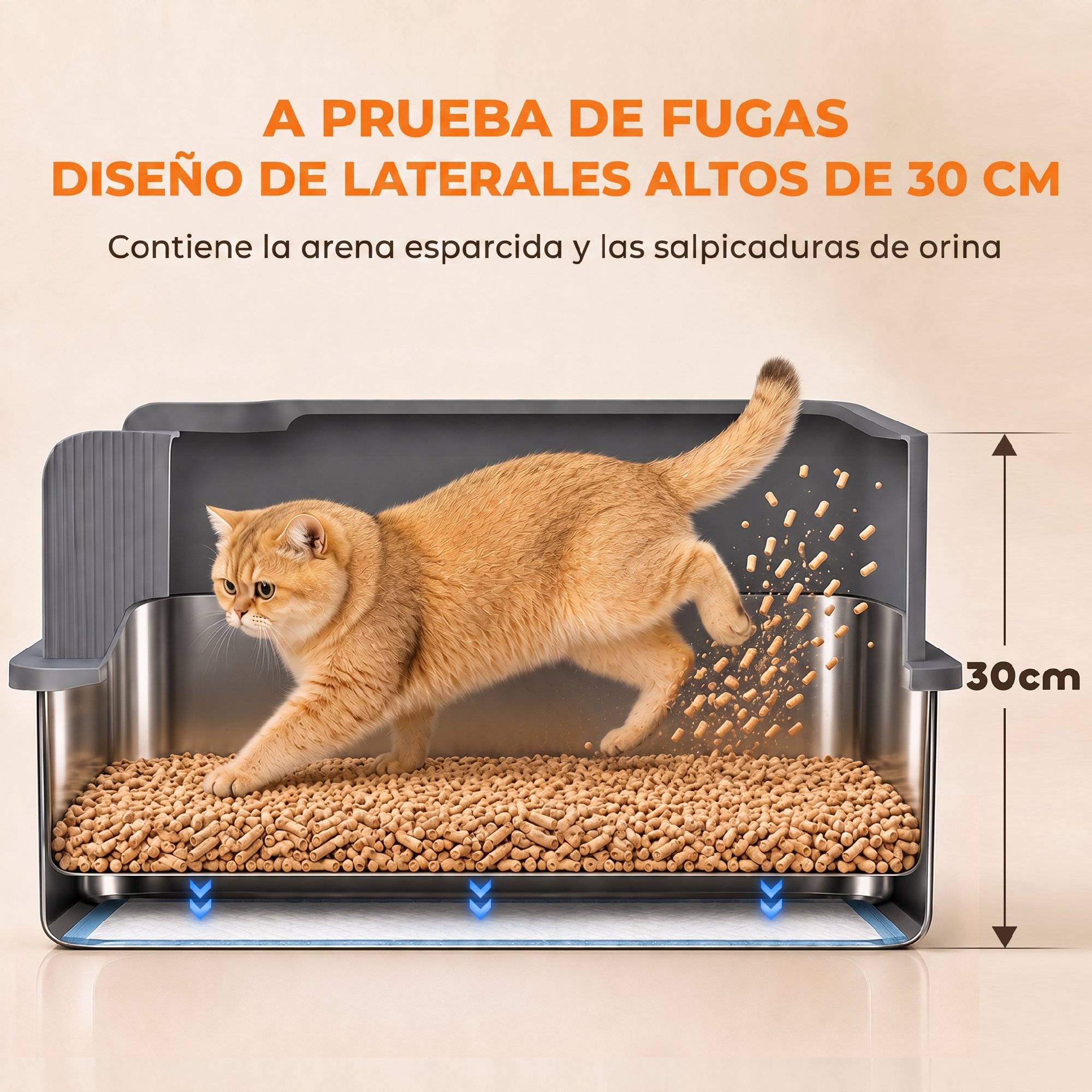 Litière chat acier inoxydable L bac tamisage bord haut pelle 10 alèses gris foncé - Image 9