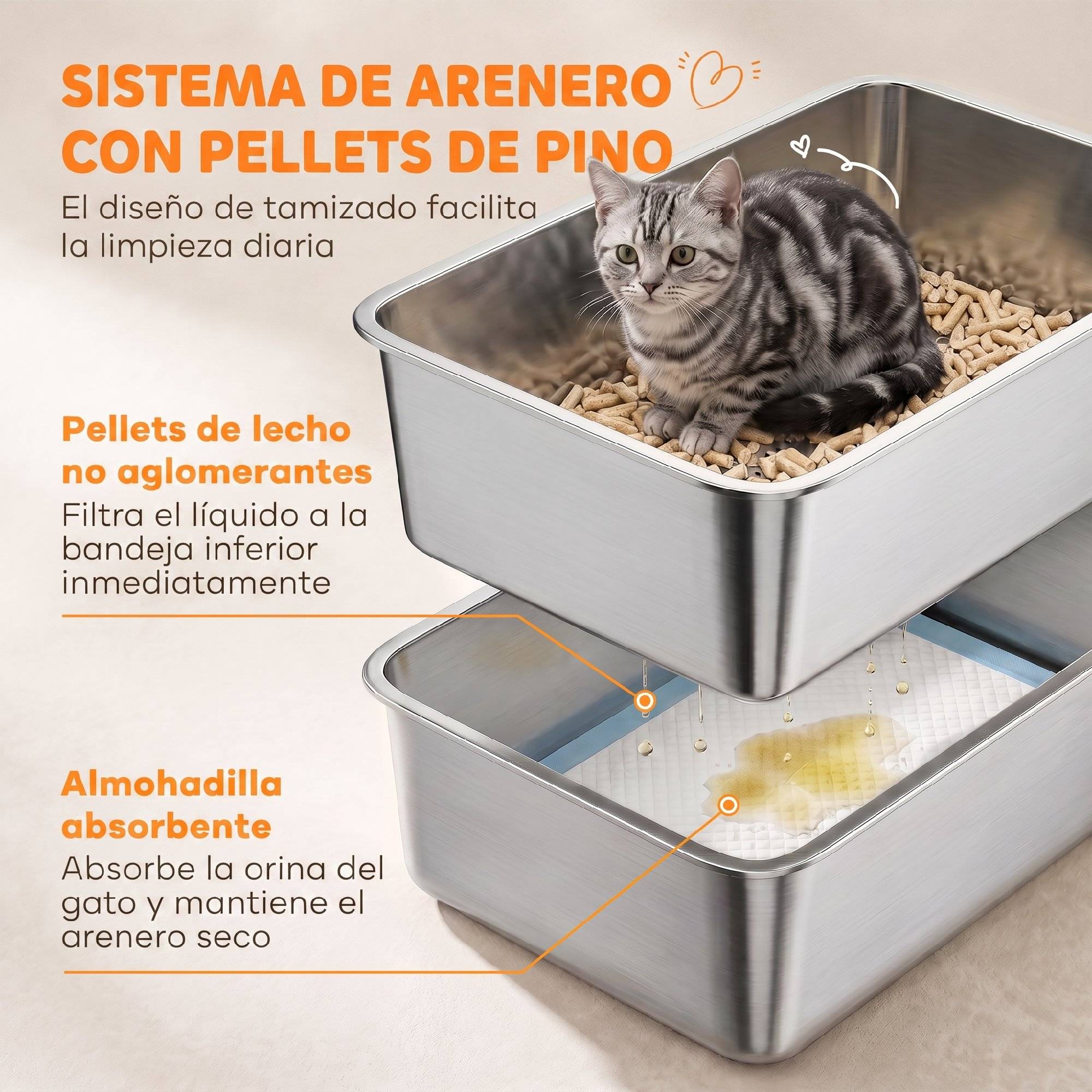 Litière chat acier inoxydable L bac tamisage bord haut pelle 10 alèses gris foncé - Image 6