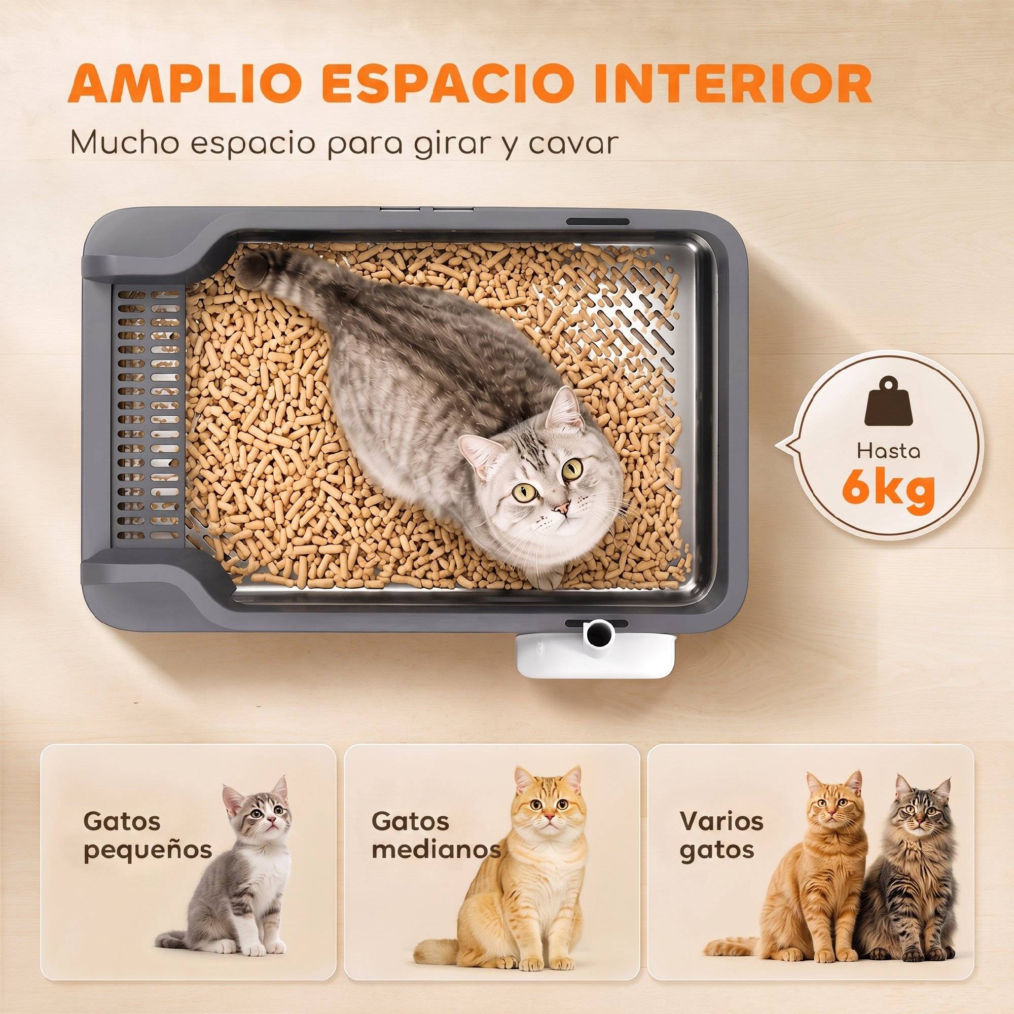 Litière chat acier inoxydable L bac tamisage bord haut pelle 10 alèses gris foncé - Image 7