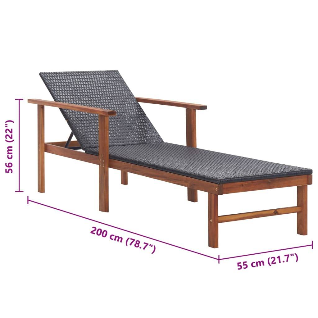 Vidaxl - Chaise longue Résine tressée et bois d'acacia massif Noir vidaXL 48706 - Image 3