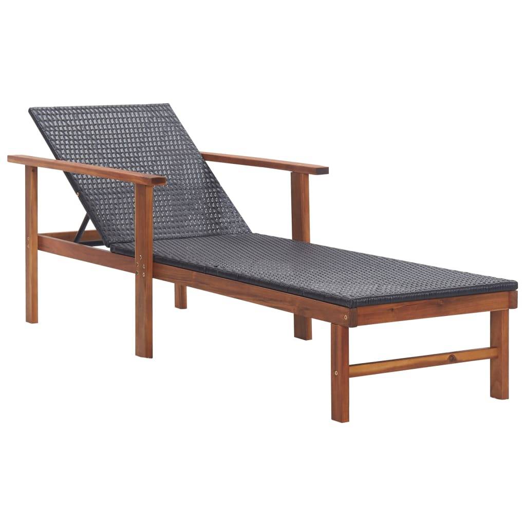 Vidaxl - Chaise longue Résine tressée et bois d'acacia massif Noir vidaXL 48706 - Image 1