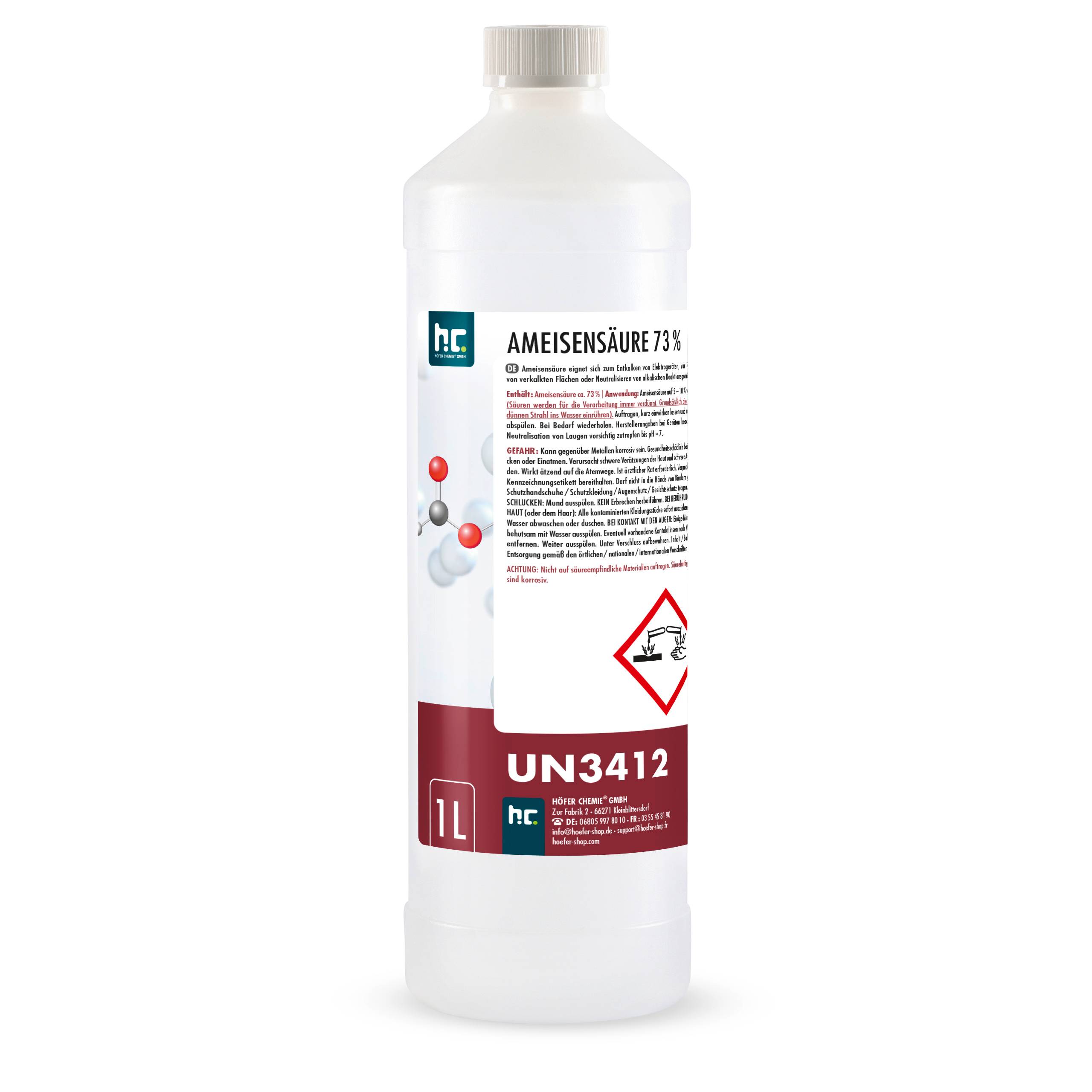 Acide formique 73 % Höfer Chemie® de qualité technique en bouteille de 1 L x 1 - Image 1
