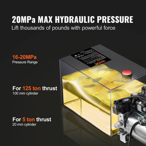 VEVOR Pompe hydraulique DC 12V 6L double effet débit 3,44 L/min pression 22 MPa pour camion benne nacelle levage. - Image 3
