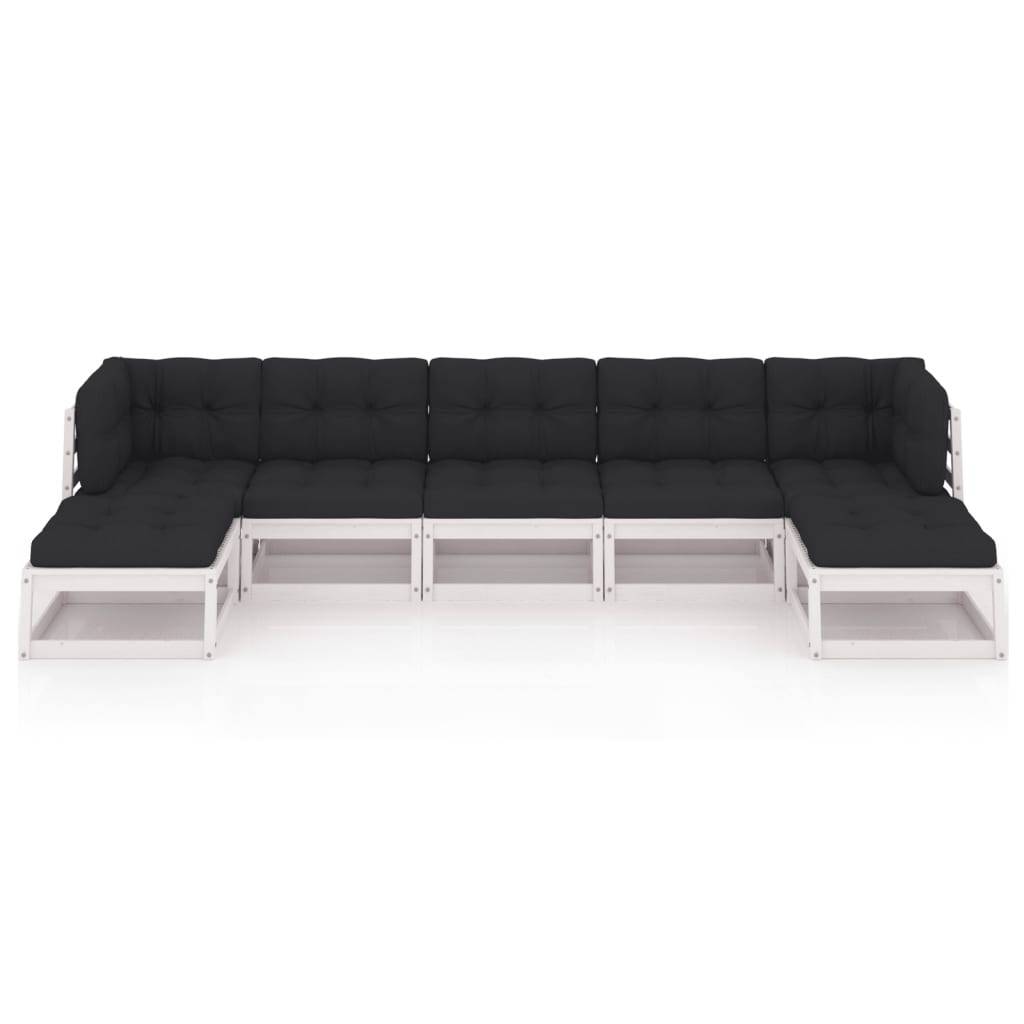 Helloshop26 - Salon de jardin meuble d'extérieur ensemble de mobilier 7 pièces avec coussins blanc bois de pin massif - Imagen 2