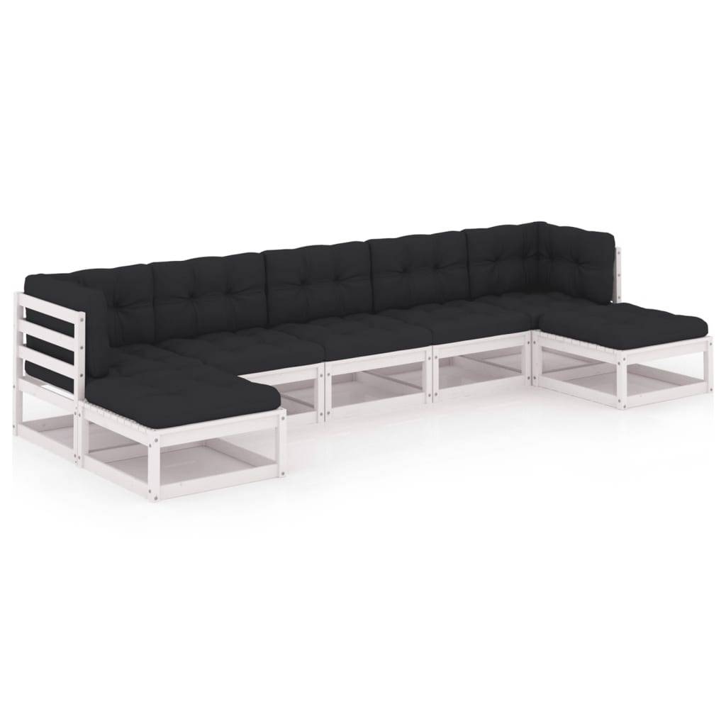 Helloshop26 - Salon de jardin meuble d'extérieur ensemble de mobilier 7 pièces avec coussins blanc bois de pin massif - Imagen 1