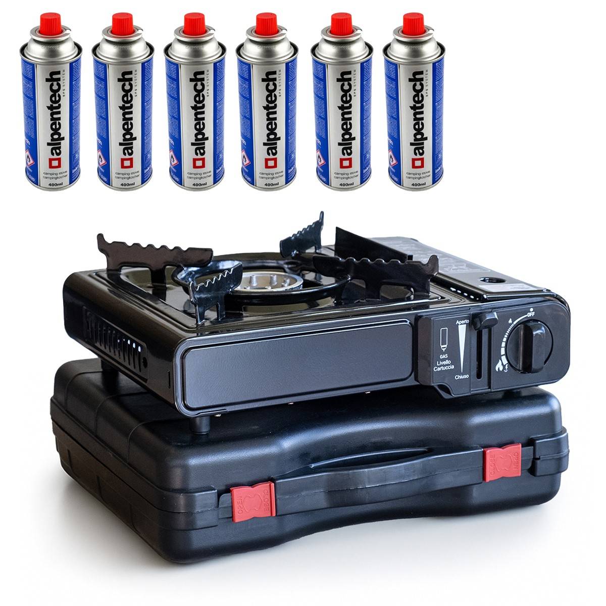 Réchaud à gaz 2200W Portable + 6 cartouches de gaz butane Cuisine Extérieure - Imagen 1