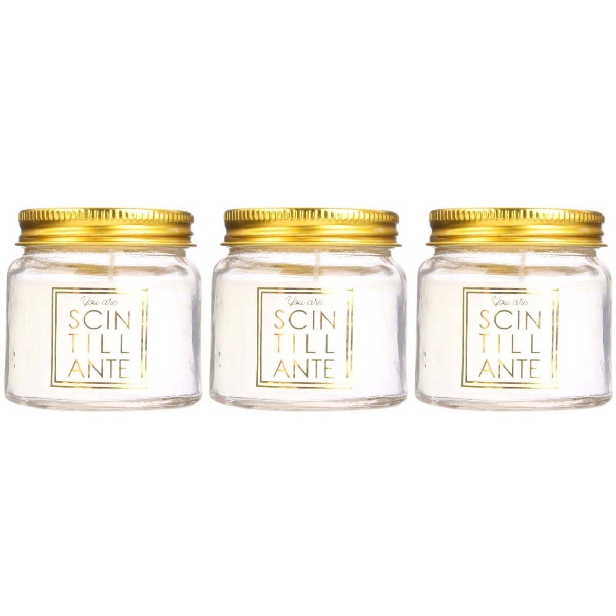 The Home Deco Factory - Bougie en pot message scintillant senteur fleur de coton (Lot de 3) - Imagen 1