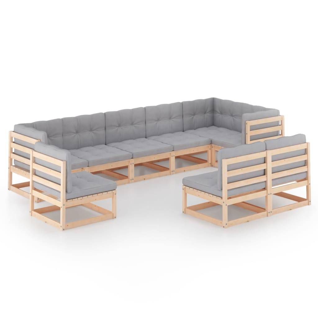 Helloshop26 - Salon de jardin meuble d'extérieur ensemble de mobilier 9 pièces avec coussins bois de pin massif - Imagen 2
