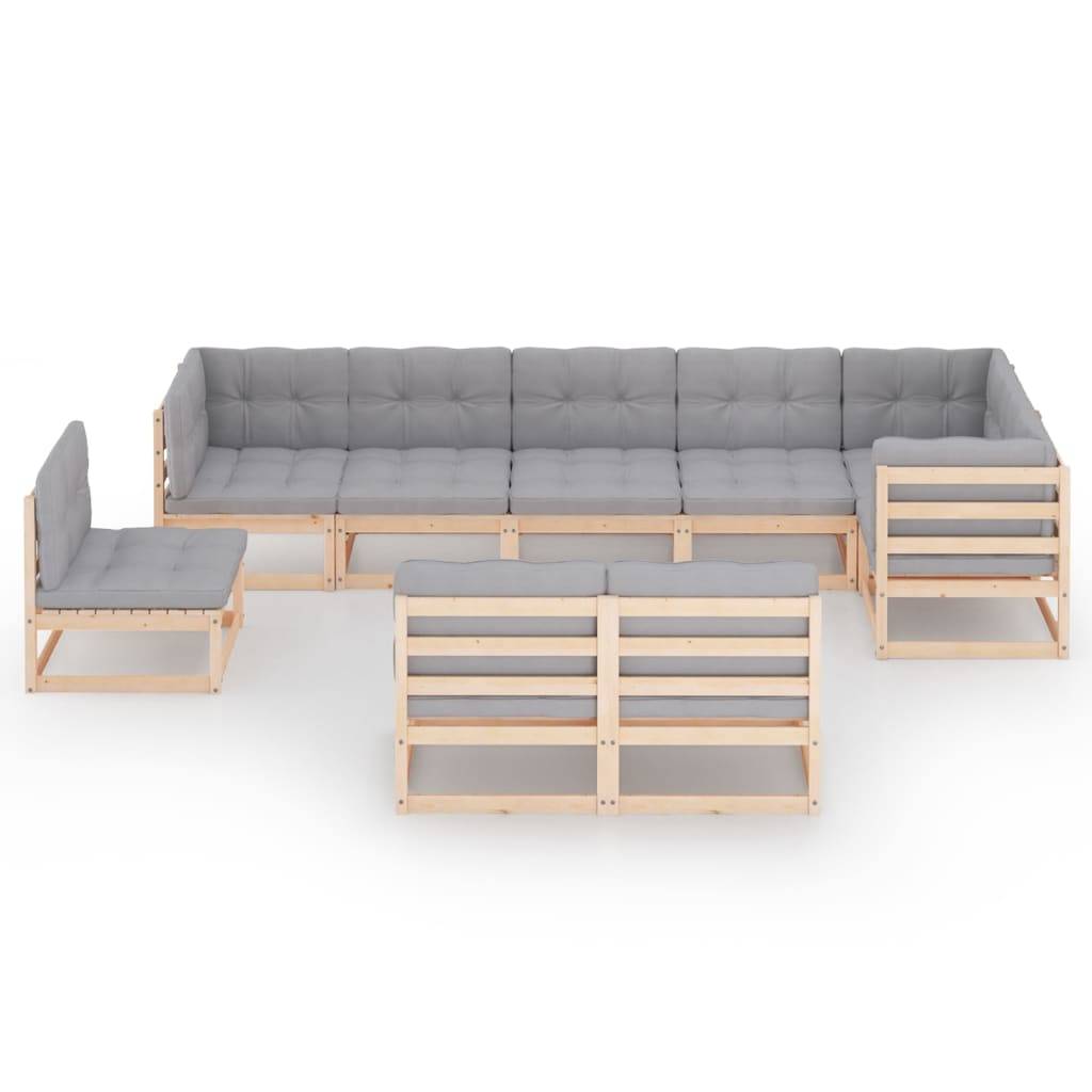 Helloshop26 - Salon de jardin meuble d'extérieur ensemble de mobilier 9 pièces avec coussins bois de pin massif - Imagen 1