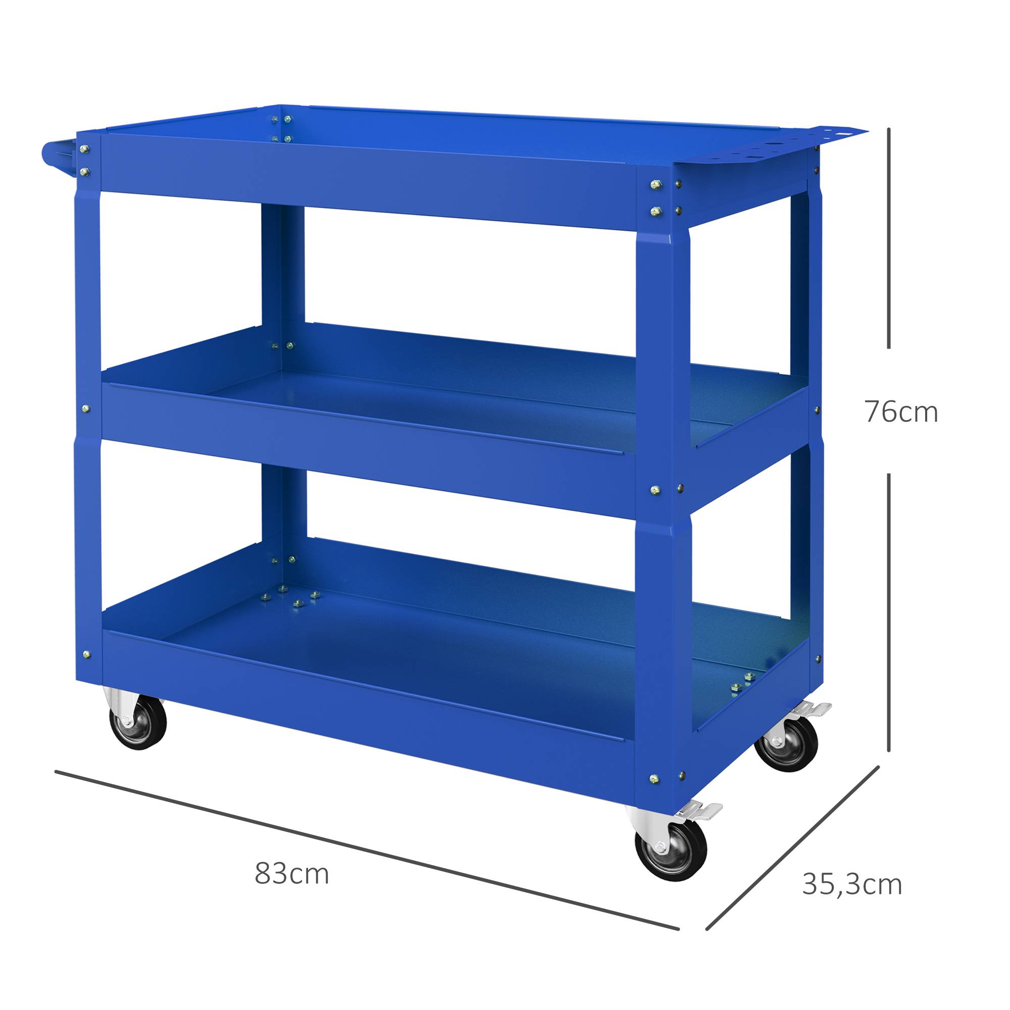 Sans Marque - Chariot à outils à 3 niveaux, 4 roues, Acier, 83 L x 35,3 P x 76 H cm, Bleu - Image 5