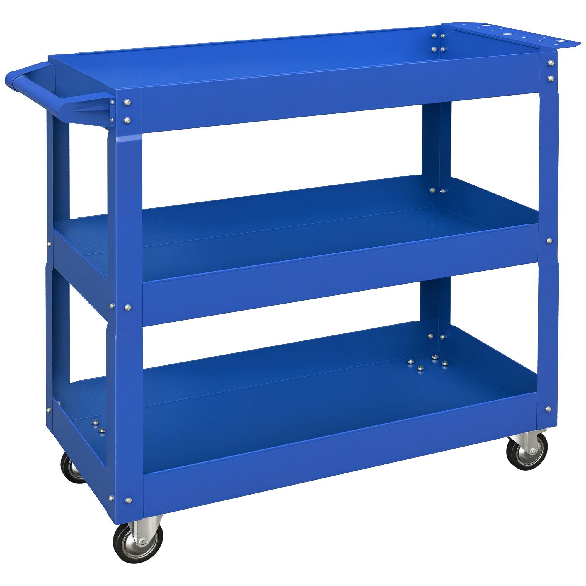 Sans Marque - Chariot à outils à 3 niveaux, 4 roues, Acier, 83 L x 35,3 P x 76 H cm, Bleu