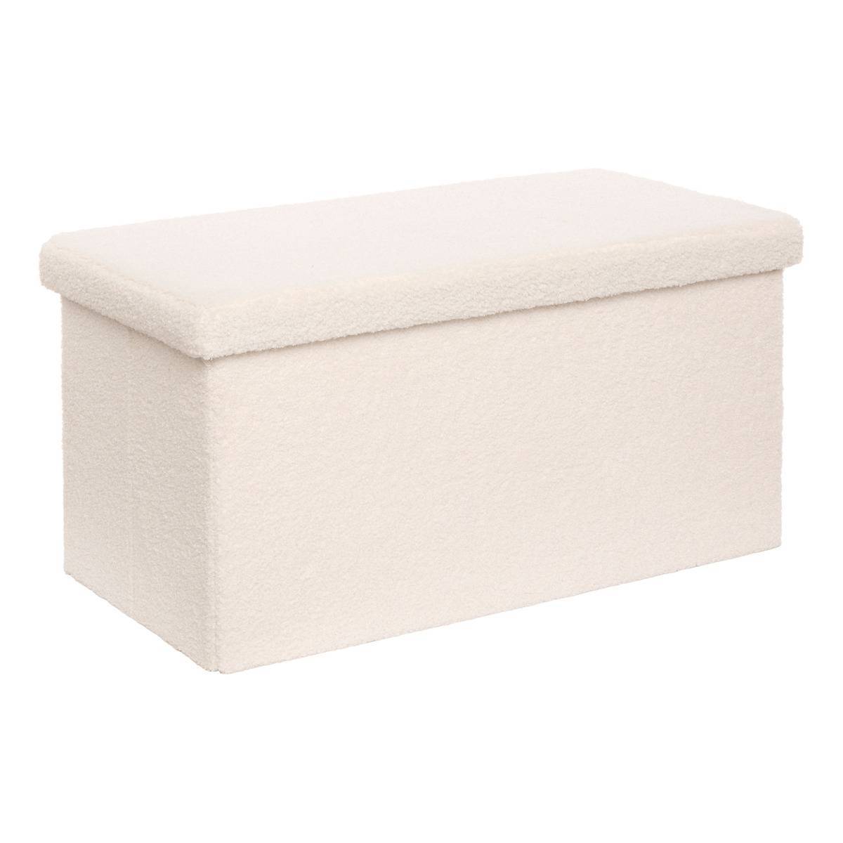 Atmosphera - Pouf Pliable Coffre Jaiko en Bouclette Blanc 76x38cm - Atmosphera Créateur d'intérieur - Image 2