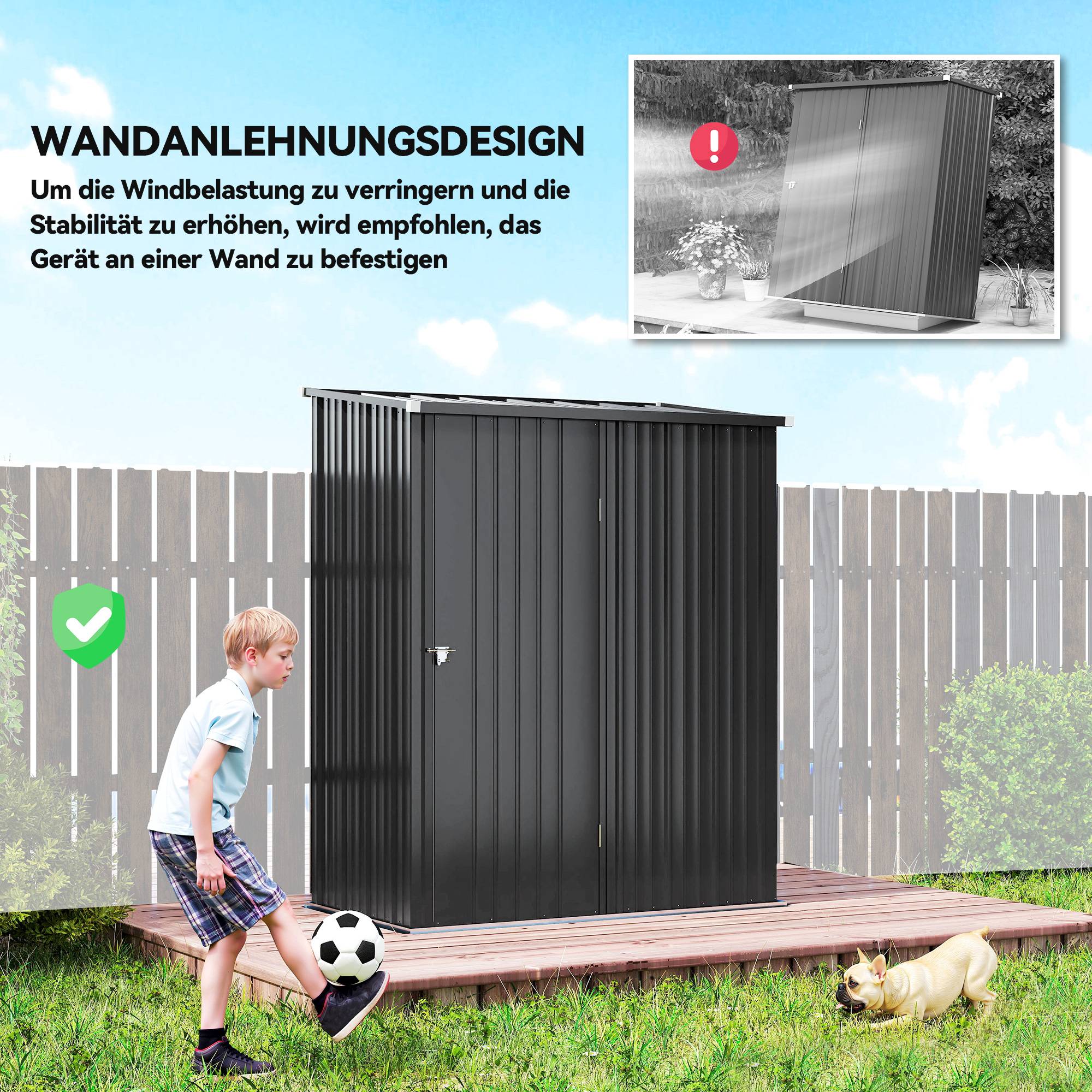 Abri de jardin remise outils porte verrouillable étagères incluses 161,5x94,5x196 cm noir abri extérieur sécurisé jardin - Image 8
