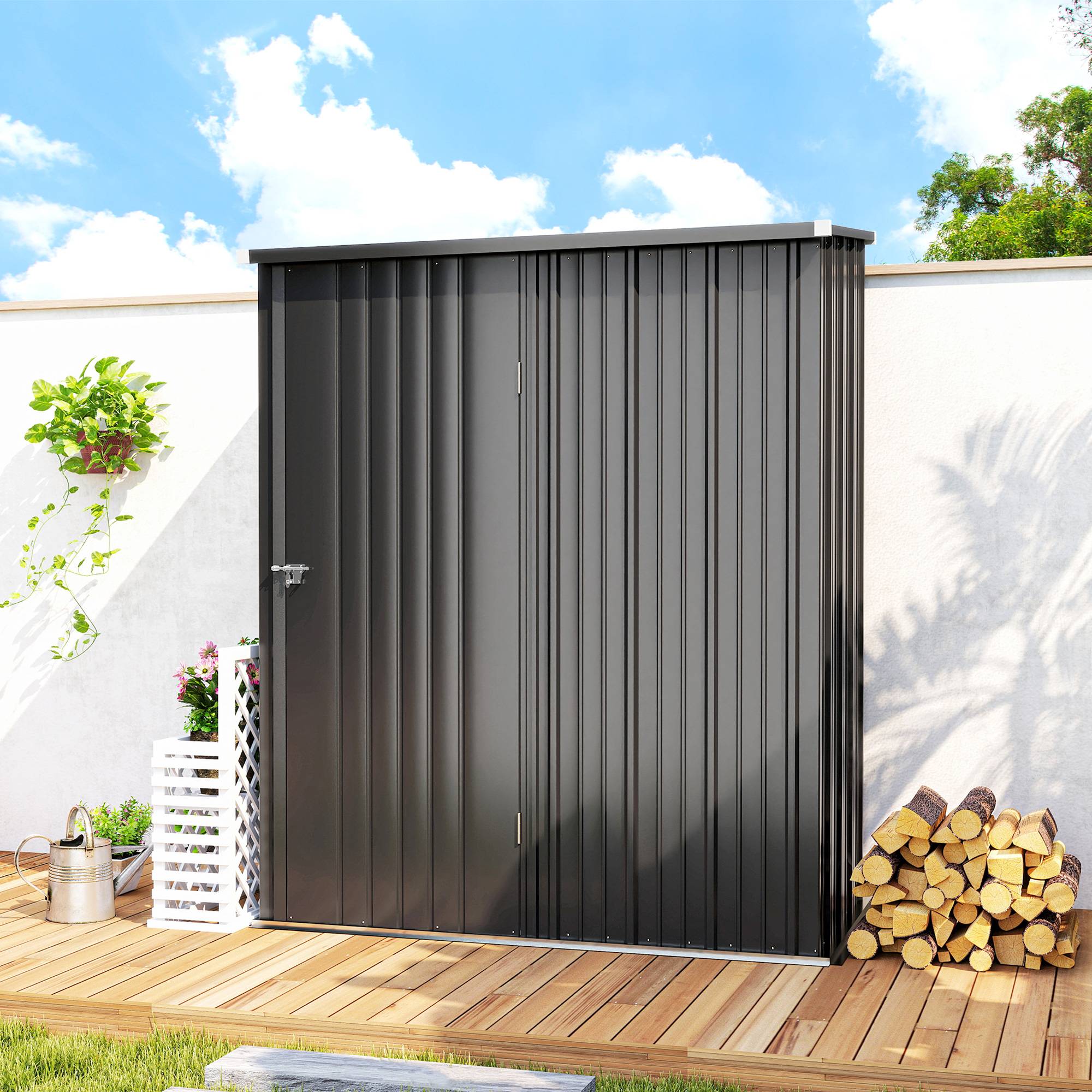 Abri de jardin remise outils porte verrouillable étagères incluses 161,5x94,5x196 cm noir abri extérieur sécurisé jardin - Image 10