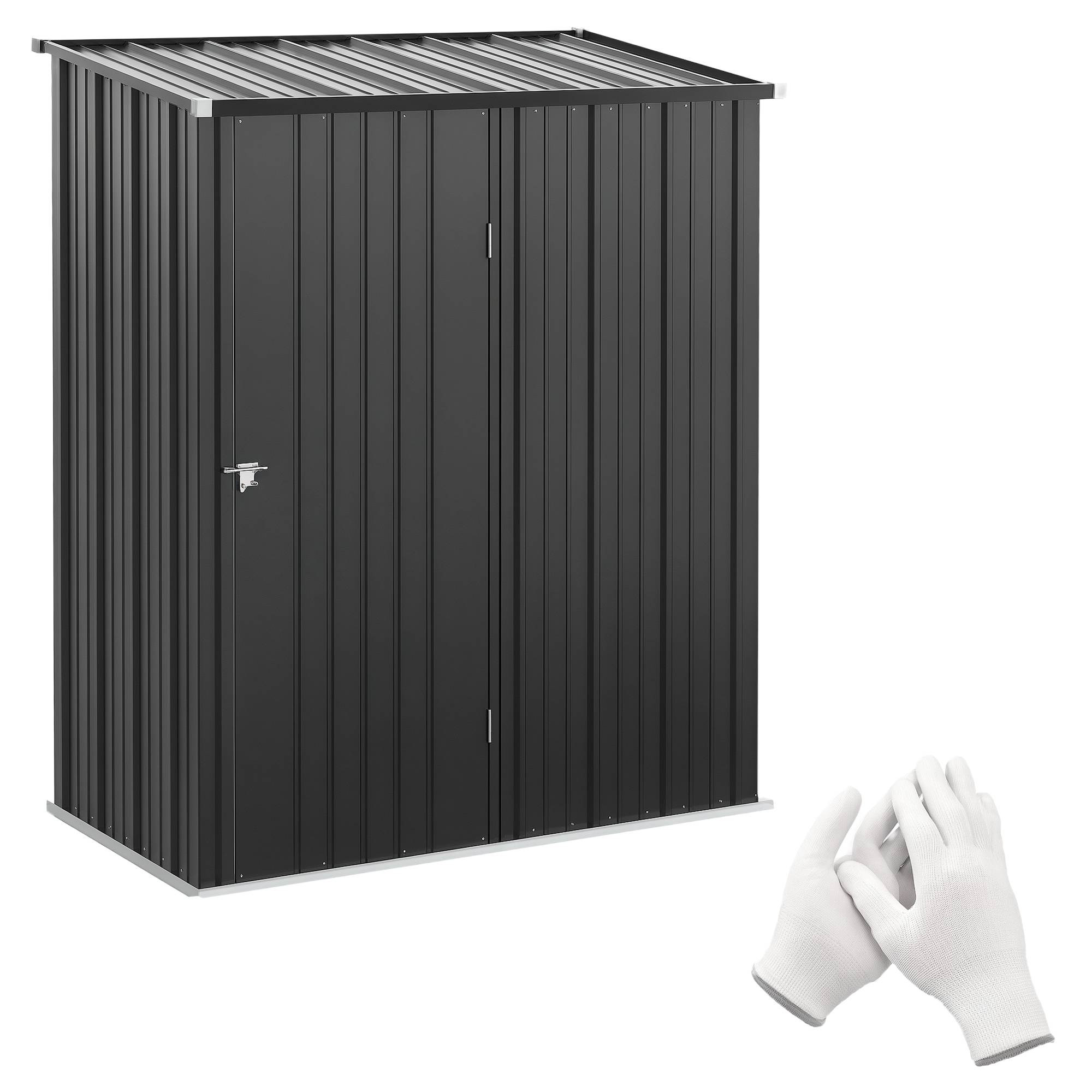 Abri de jardin remise outils porte verrouillable étagères incluses 161,5x94,5x196 cm noir abri extérieur sécurisé jardin - Image 1
