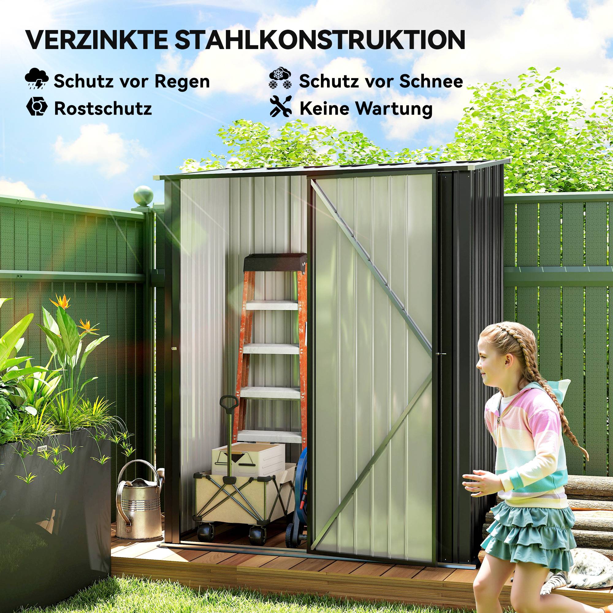 Abri de jardin remise outils porte verrouillable étagères incluses 161,5x94,5x196 cm noir abri extérieur sécurisé jardin - Image 6
